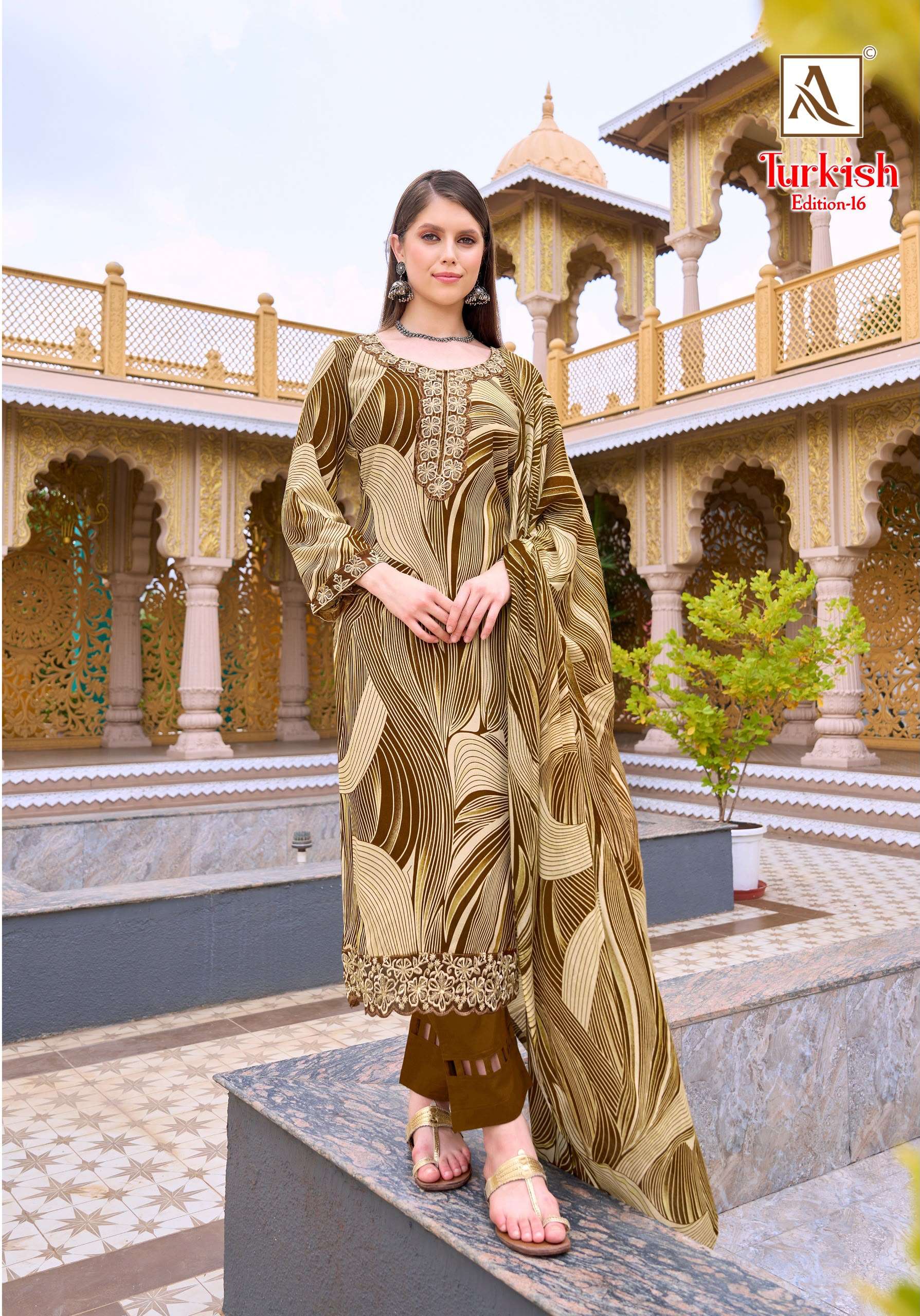ALOK SUITS TURKISH EDITION 16 VISCOSE RAYON PRINT WITH FANCY WORK SUIT