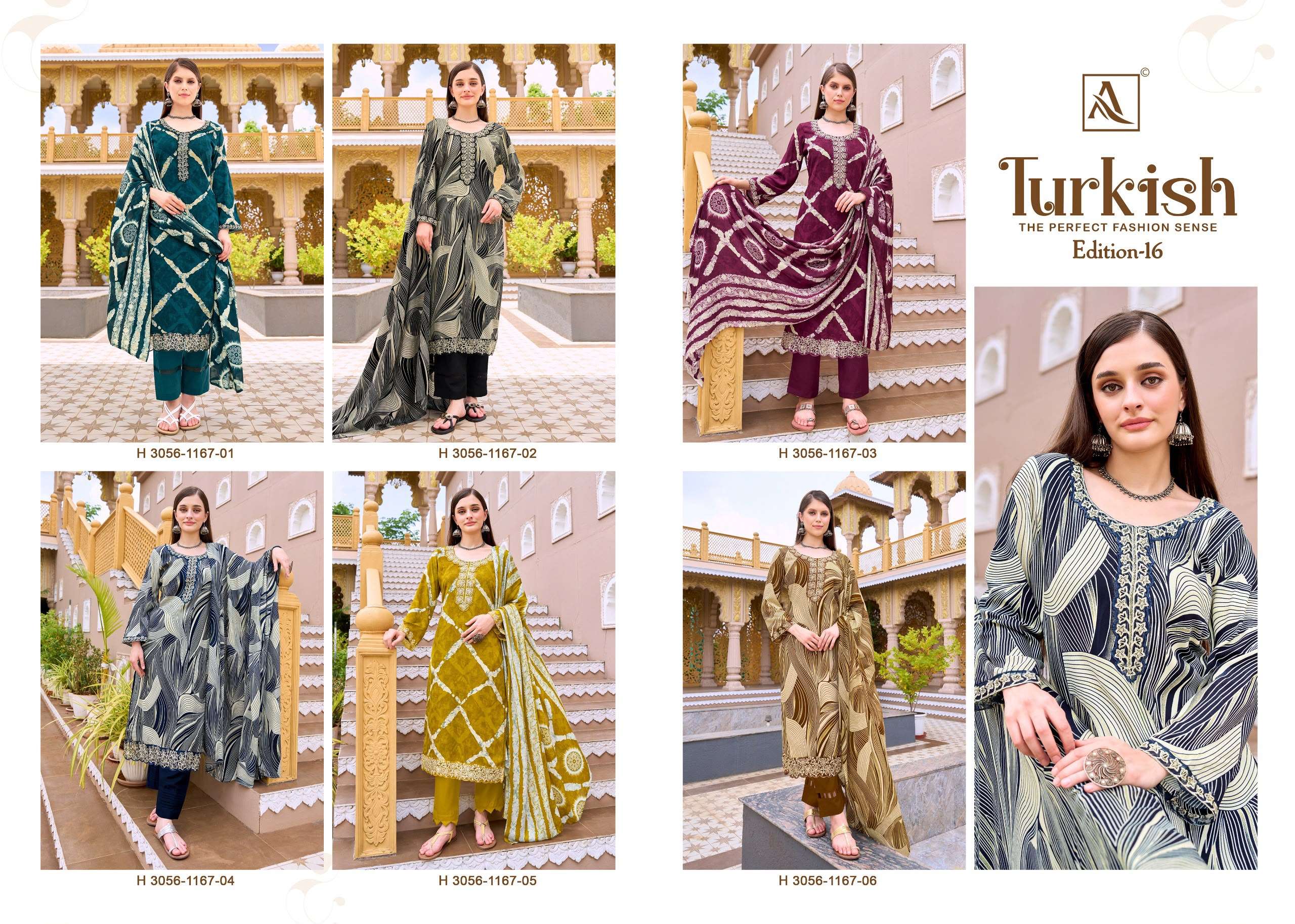 ALOK SUITS TURKISH EDITION 16 VISCOSE RAYON PRINT WITH FANCY WORK SUIT