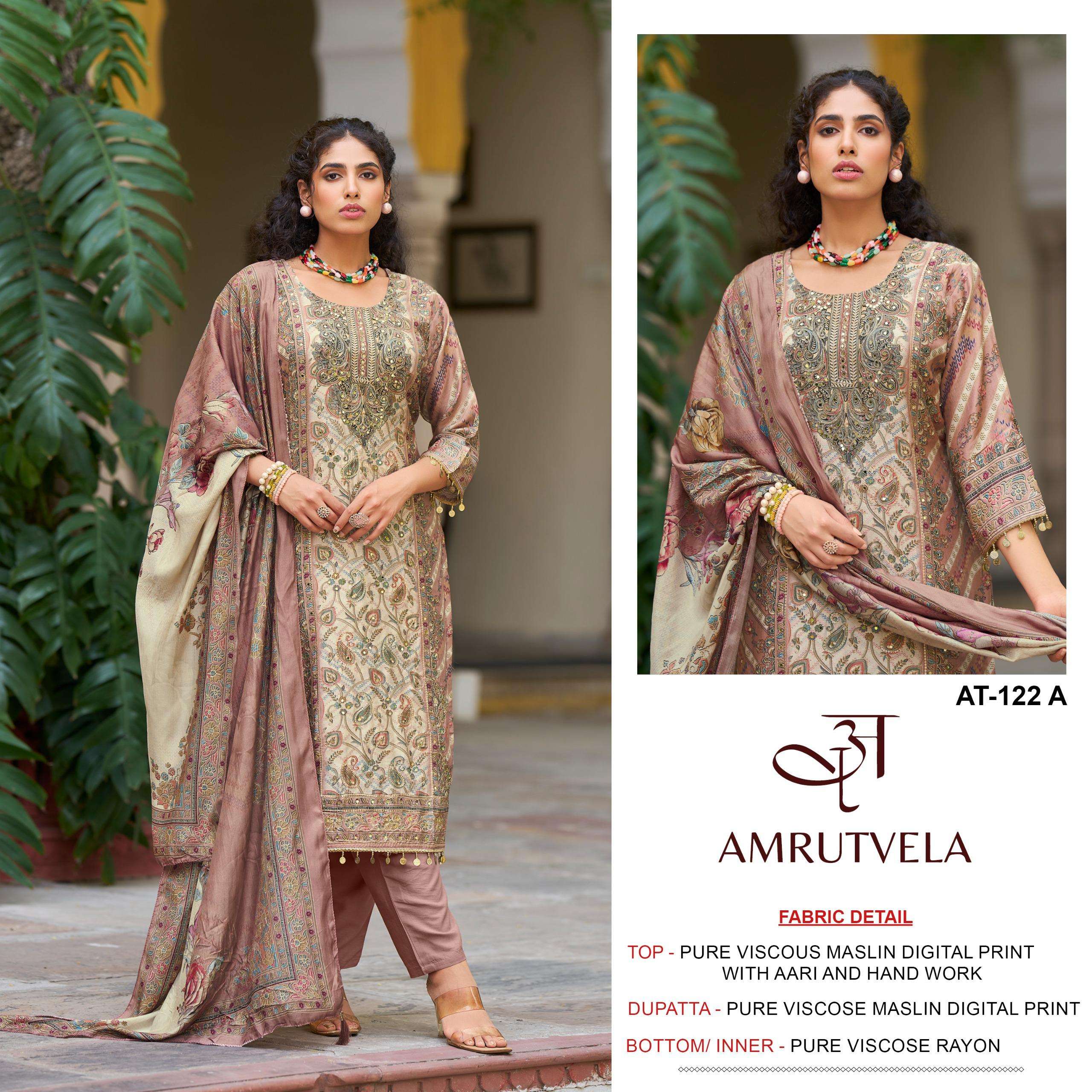 AMRUTVELA AT 122 VISCOSE DIGITAL PRINT WITH HAND WORK SUIT