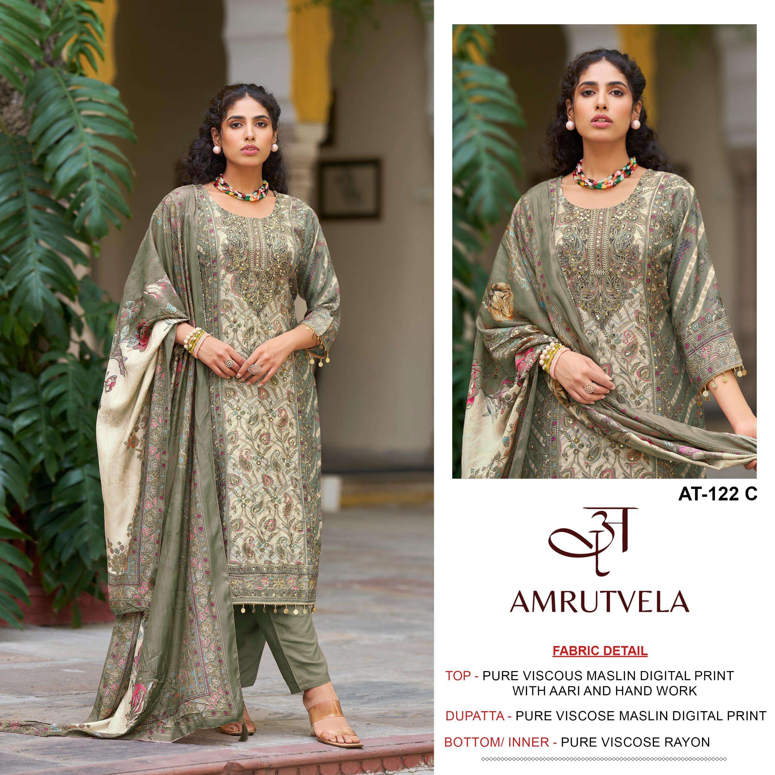 AMRUTVELA AT 122 VISCOSE DIGITAL PRINT WITH HAND WORK SUIT