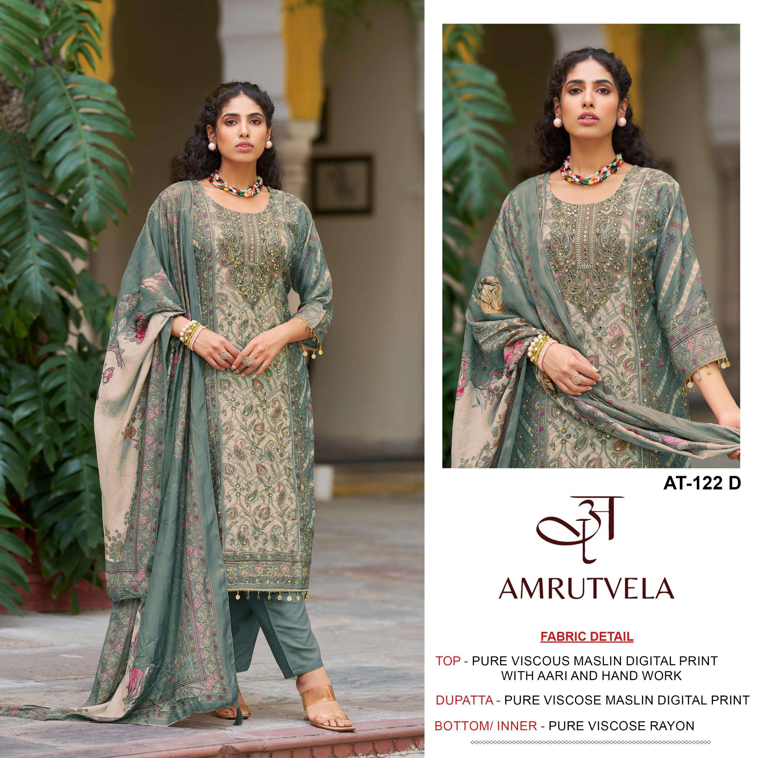 AMRUTVELA AT 122 VISCOSE DIGITAL PRINT WITH HAND WORK SUIT