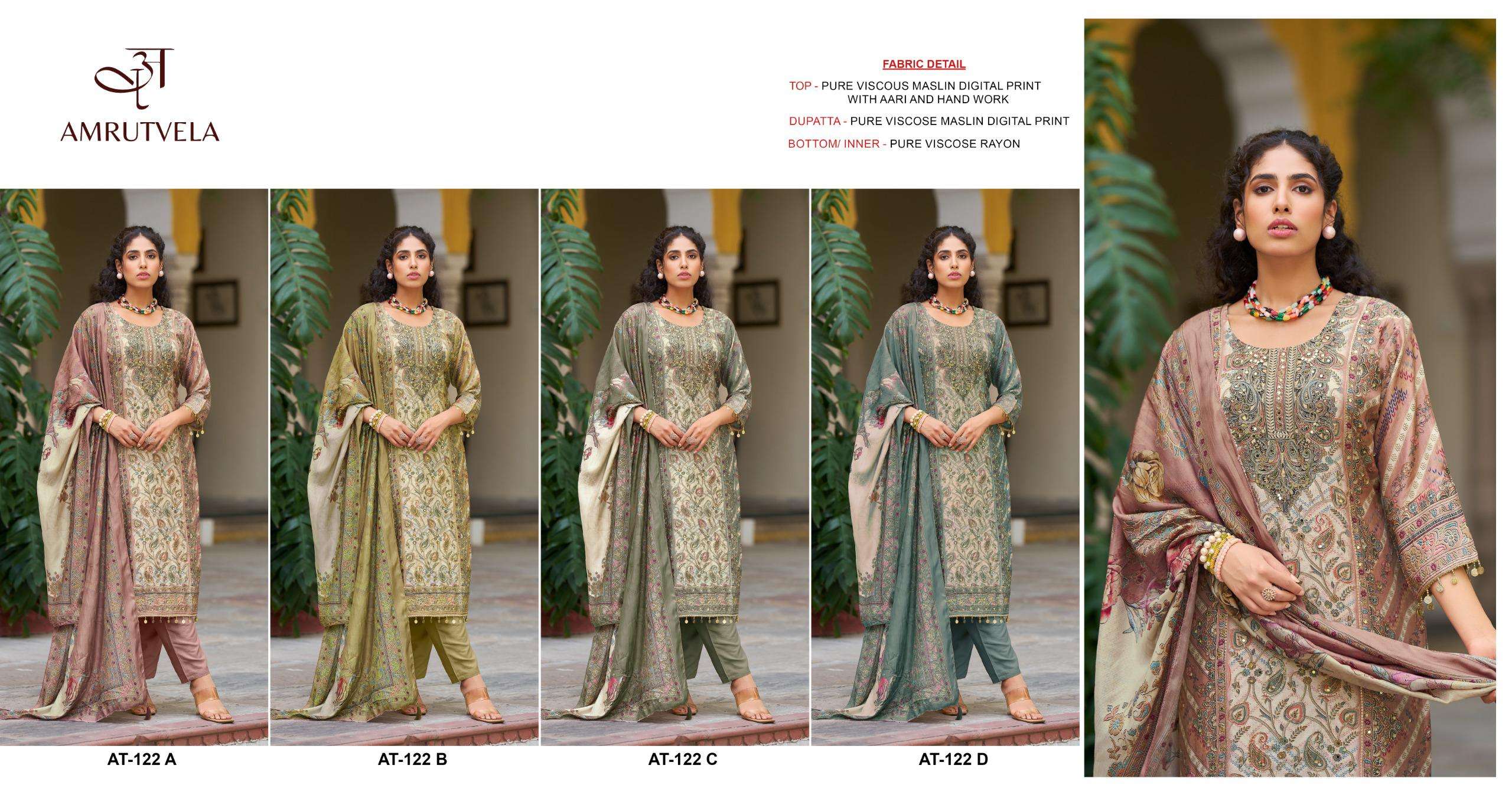 AMRUTVELA AT 122 VISCOSE DIGITAL PRINT WITH HAND WORK SUIT