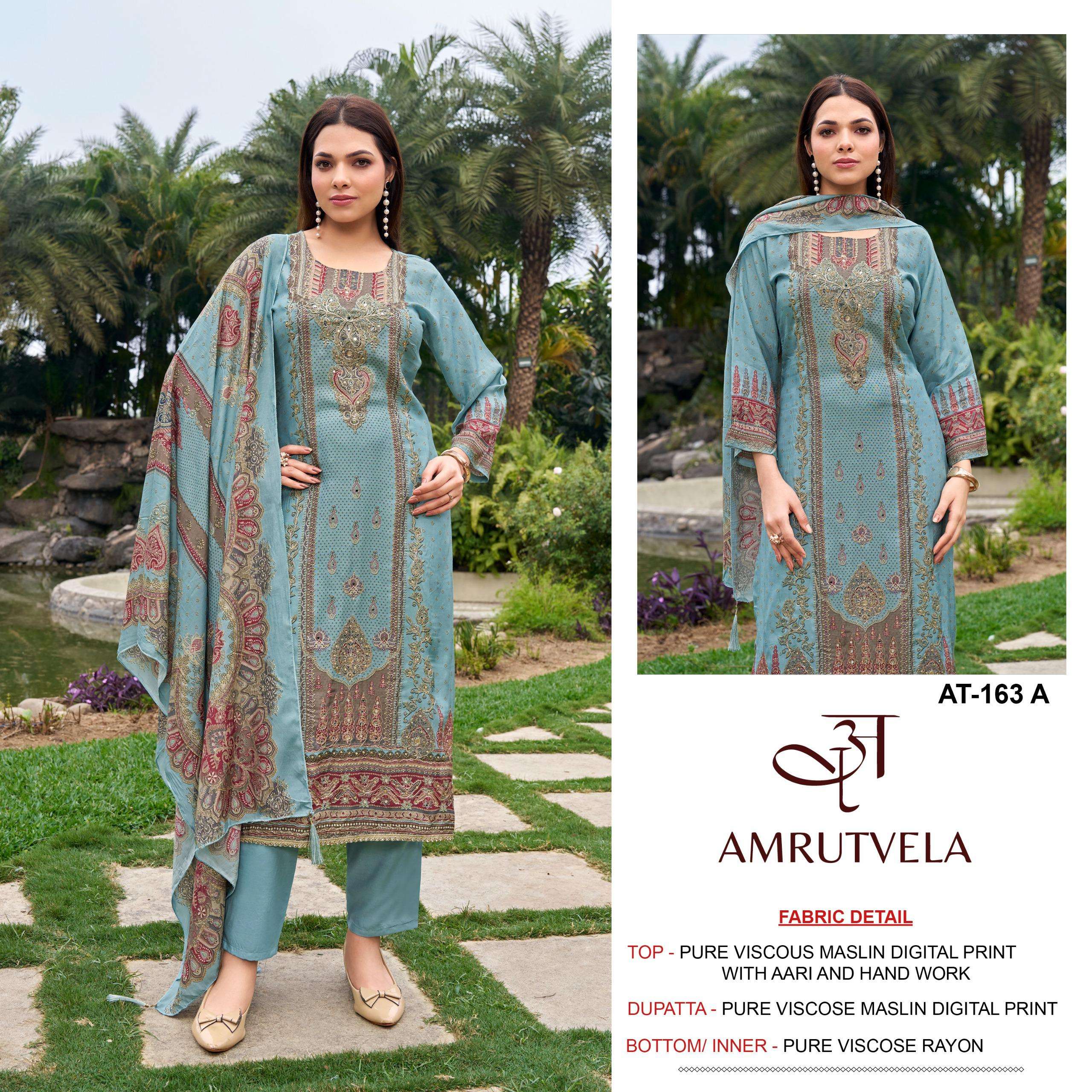 AMRUTVELA AT 163 VISCOSE DIGITAL PRINT WITH HAND WORK DESIGNER SUIT 