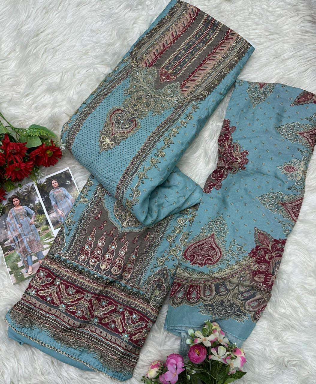 AMRUTVELA AT 163 VISCOSE DIGITAL PRINT WITH HAND WORK DESIGNER SUIT 