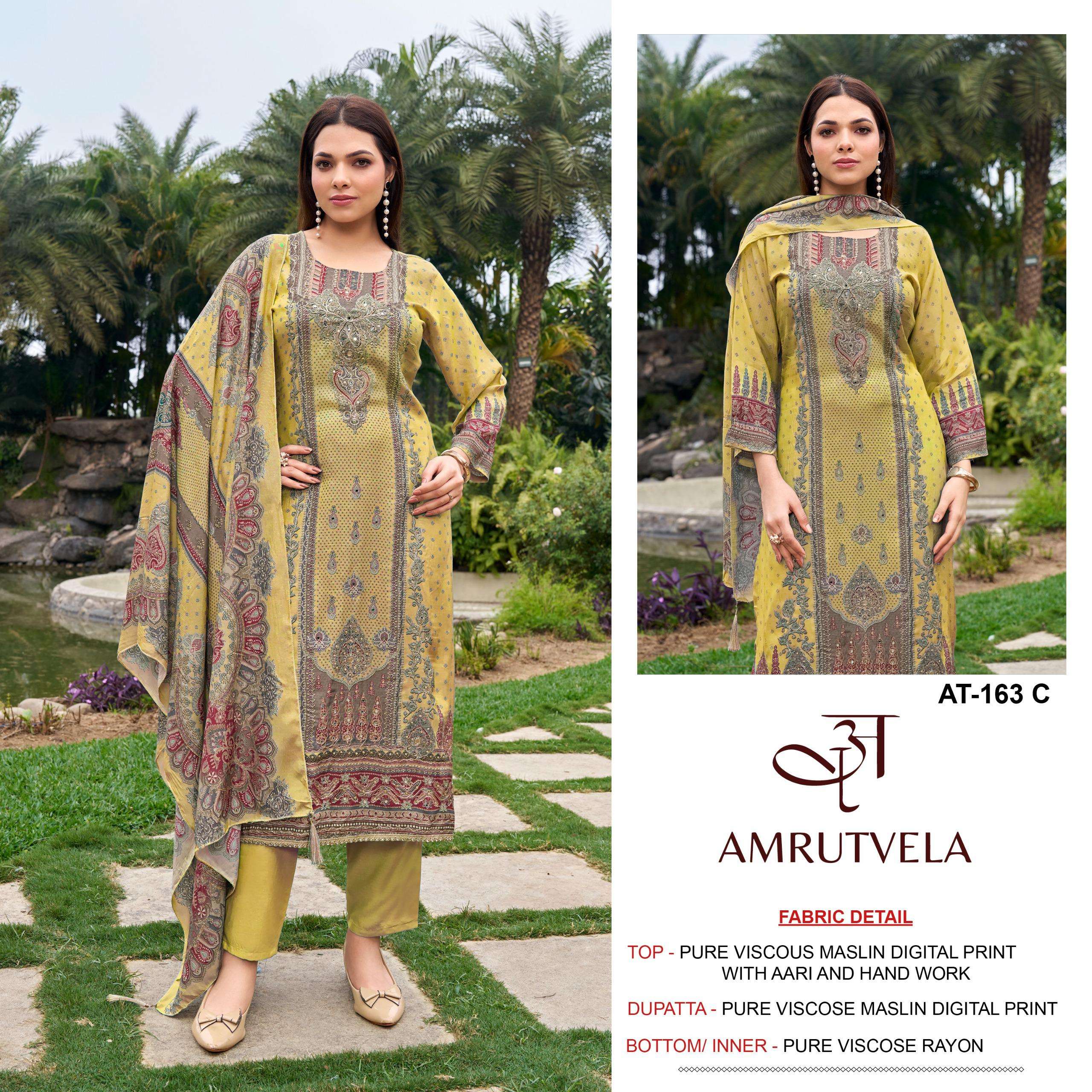AMRUTVELA AT 163 VISCOSE DIGITAL PRINT WITH HAND WORK DESIGNER SUIT 