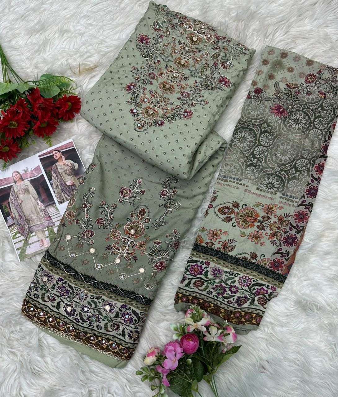 AMRUTVELA AT 167 AB VISCOSE DIGITAL PRINT WITH DESIGNER WORK SUIT