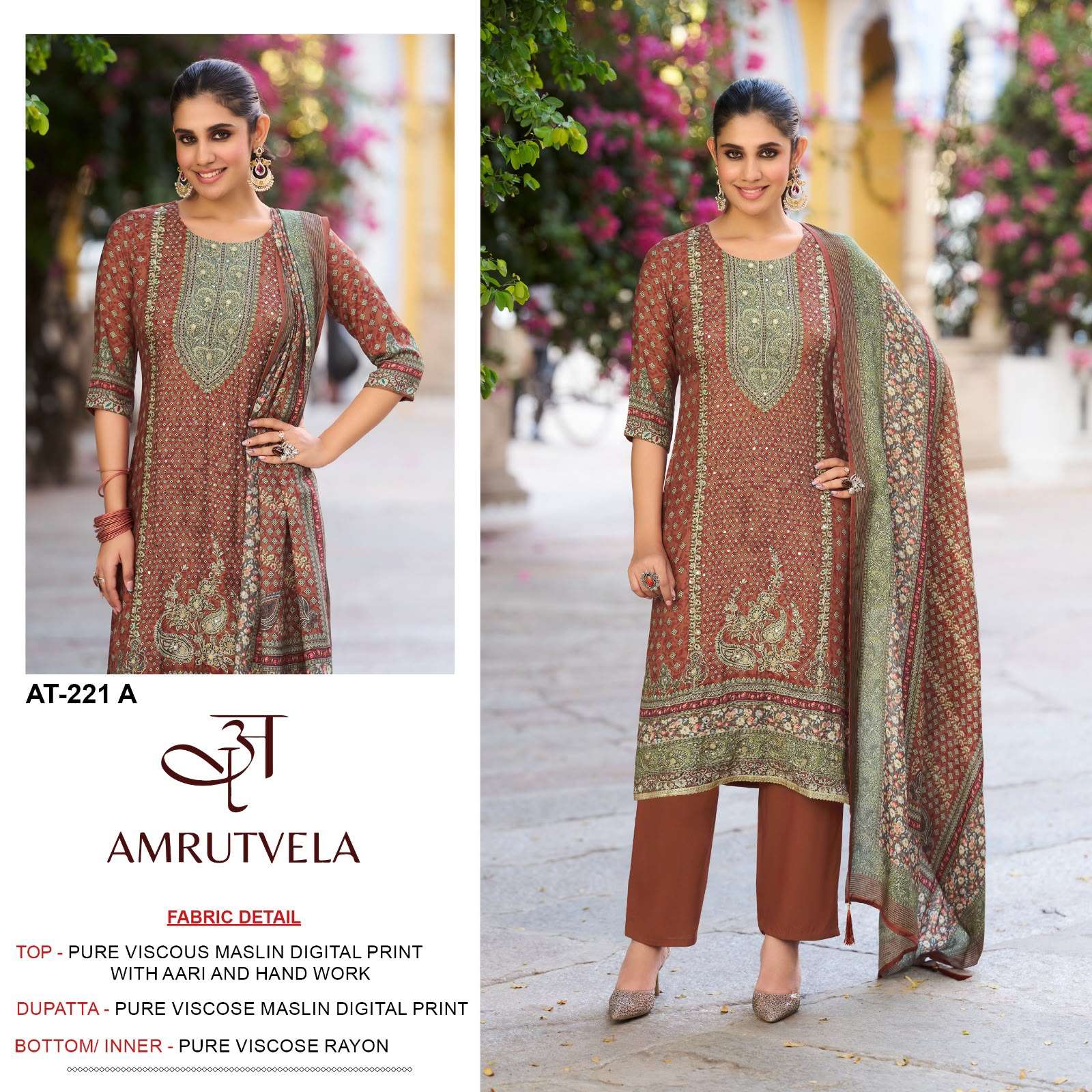 AMRUTVELA AT 221 VISCOSE DIGITAL PRINT WITH DESIGNER WORK SUIT