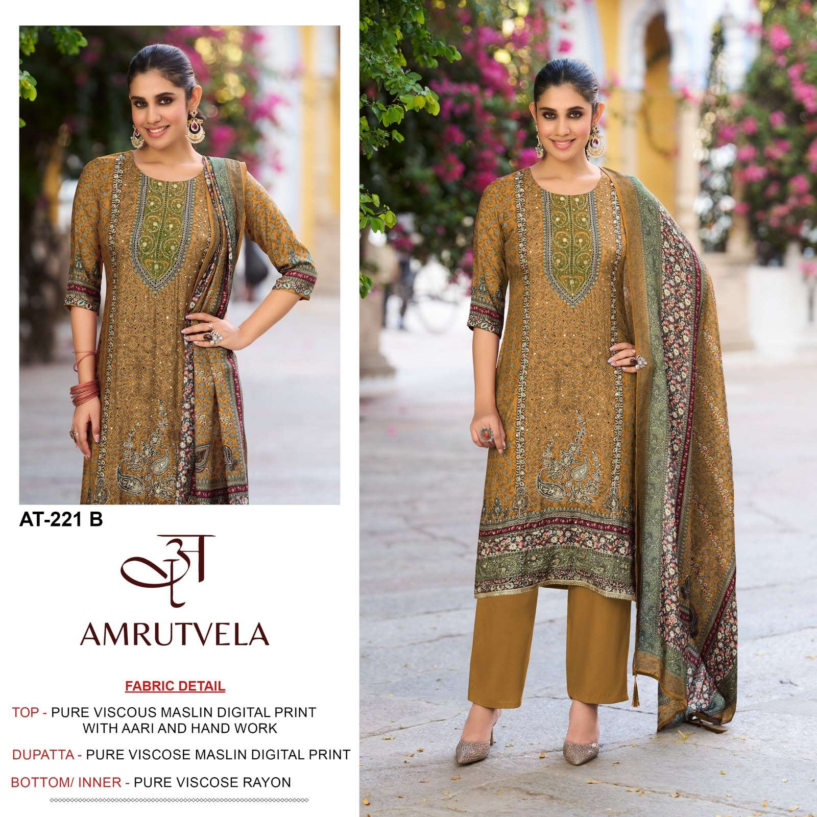 AMRUTVELA AT 221 VISCOSE DIGITAL PRINT WITH DESIGNER WORK SUIT