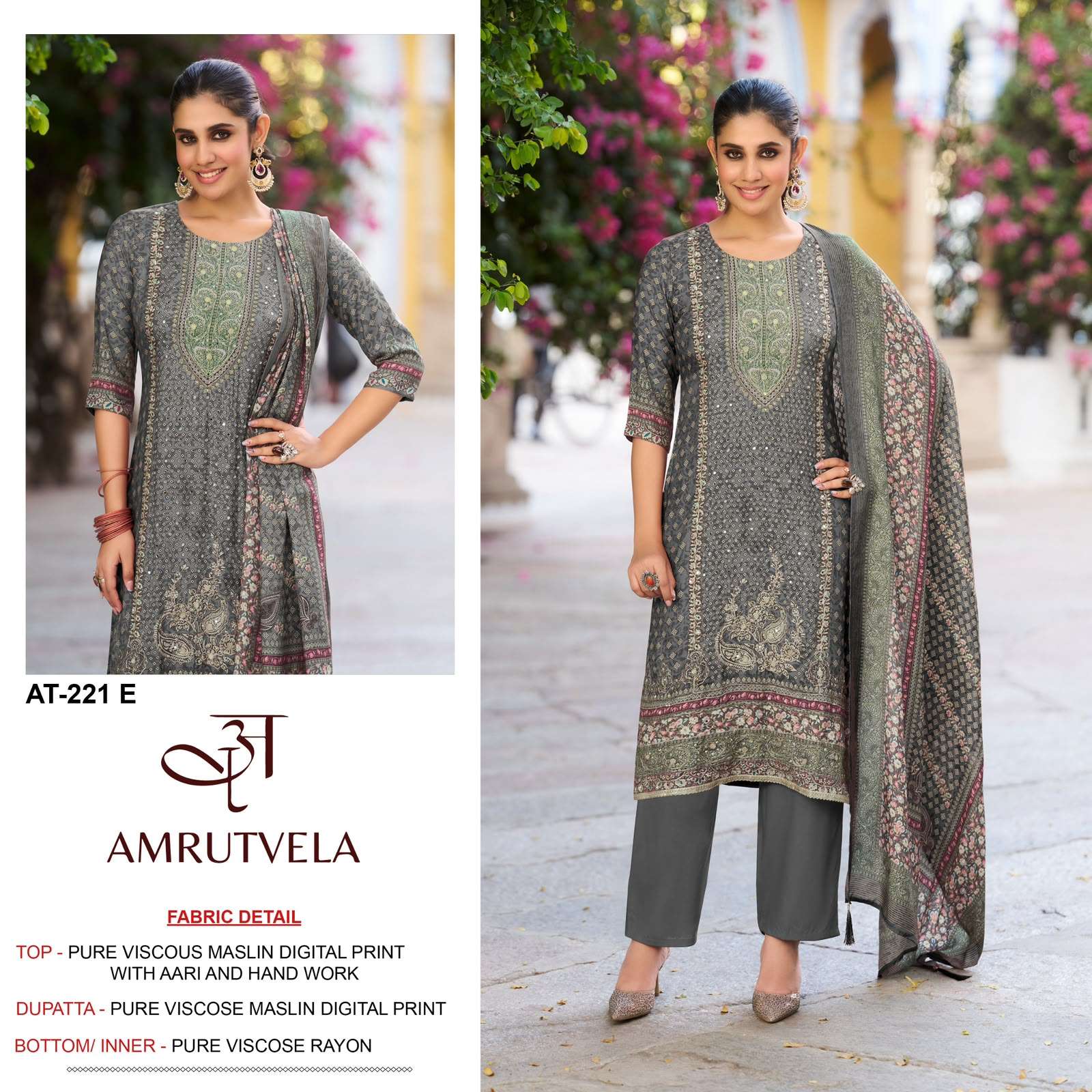 AMRUTVELA AT 221 VISCOSE DIGITAL PRINT WITH DESIGNER WORK SUIT
