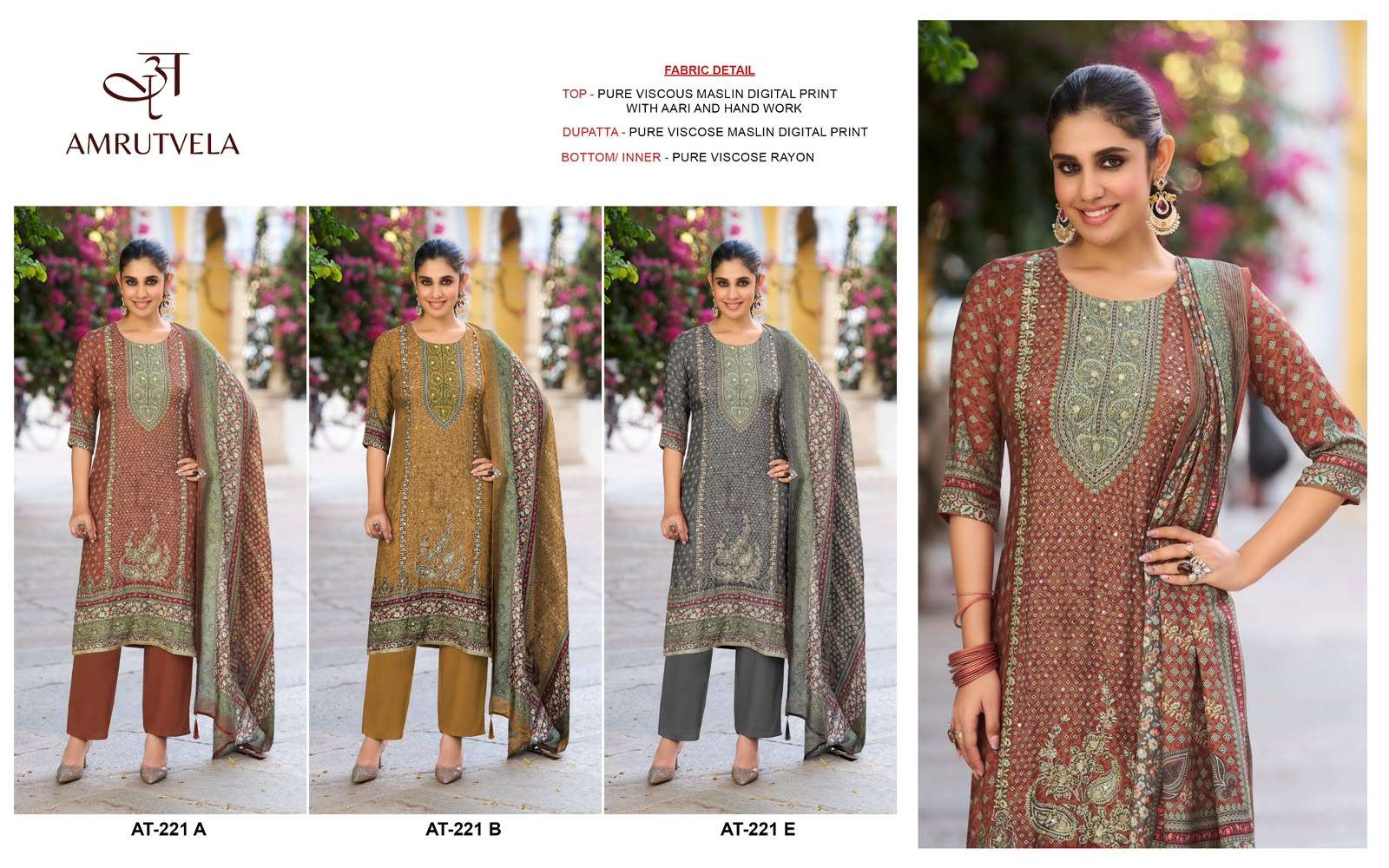 AMRUTVELA AT 221 VISCOSE DIGITAL PRINT WITH DESIGNER WORK SUIT