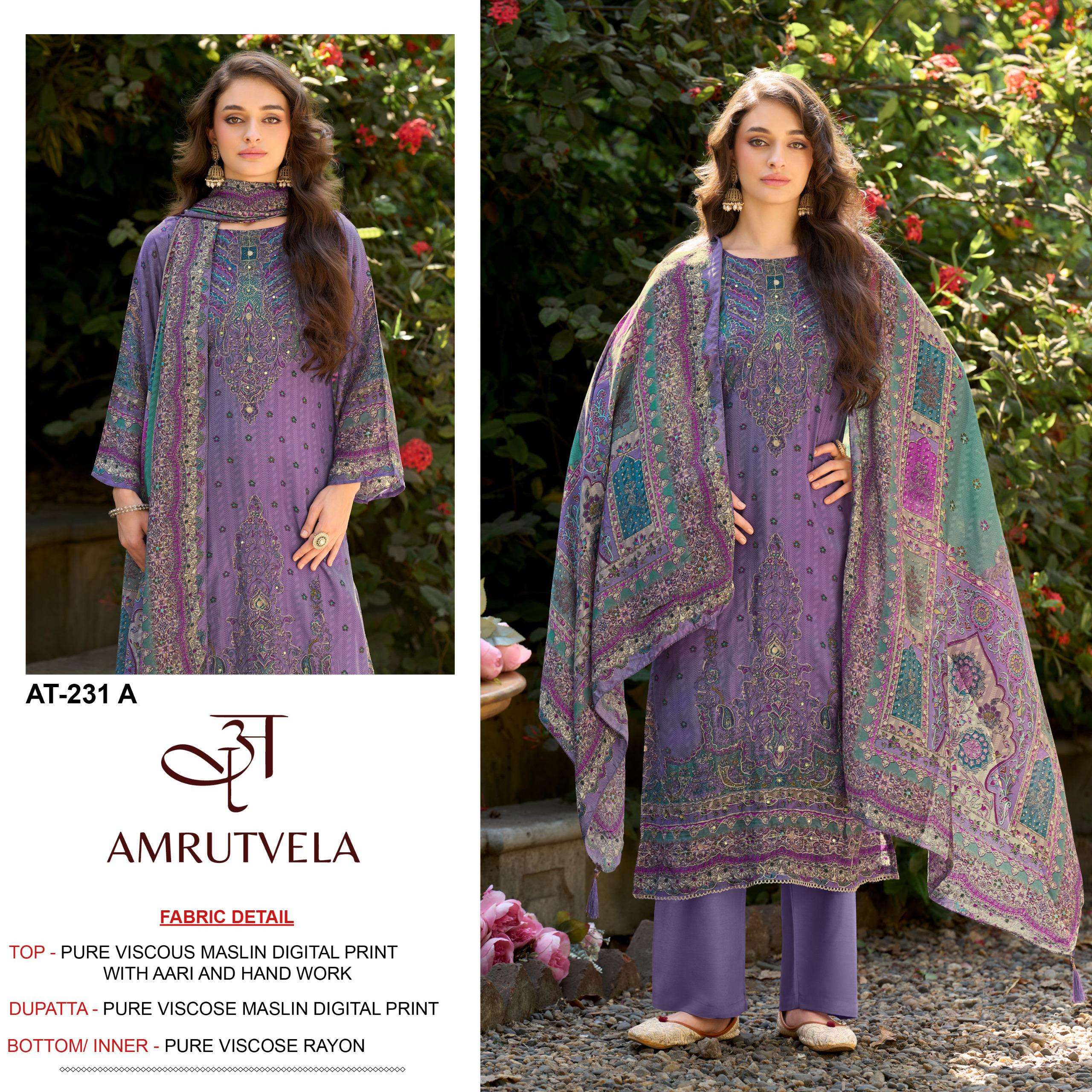 AMRUTVELA AT 231 VISCOSE DIGITAL PRINT WITH DESIGNER WORK SUIT