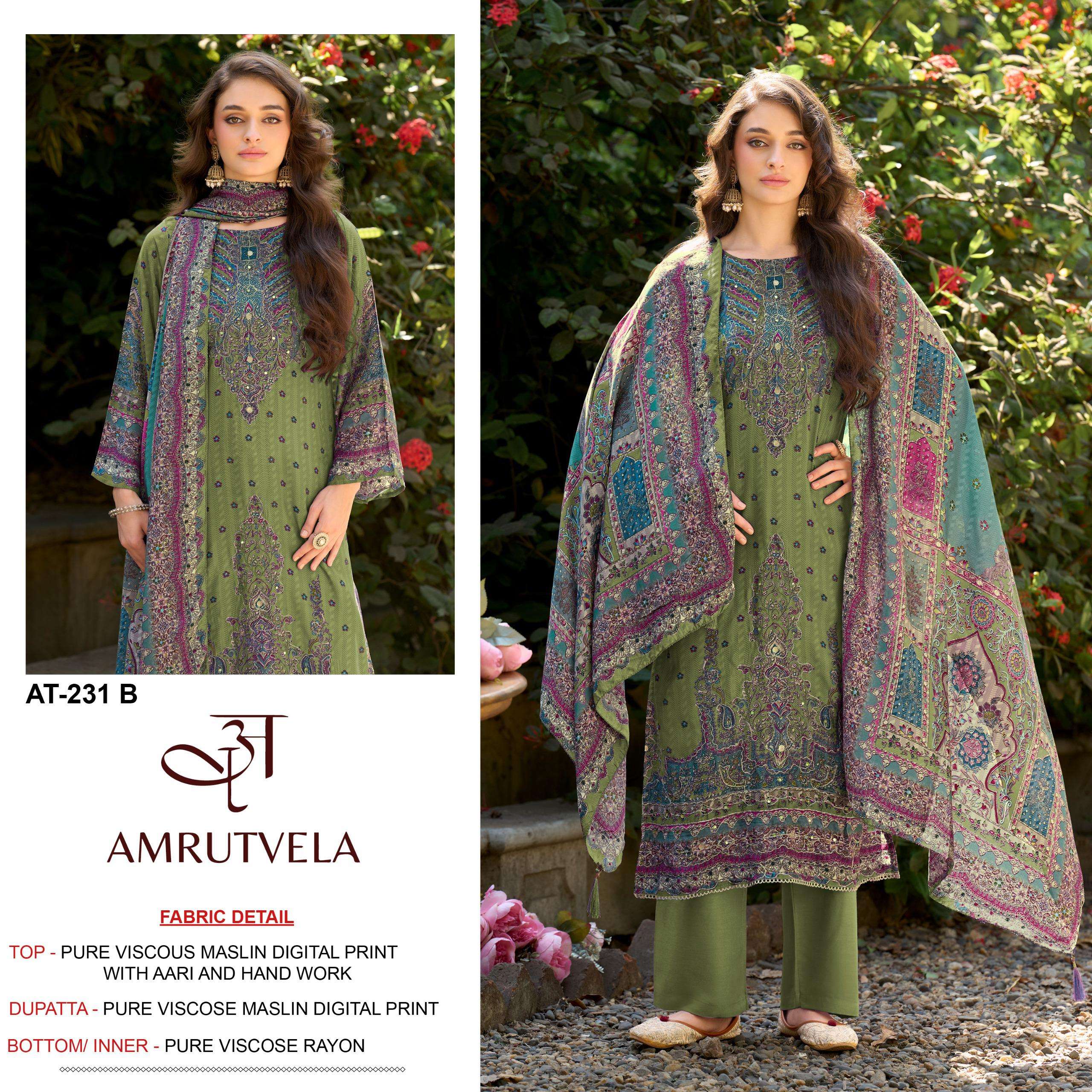 AMRUTVELA AT 231 VISCOSE DIGITAL PRINT WITH DESIGNER WORK SUIT