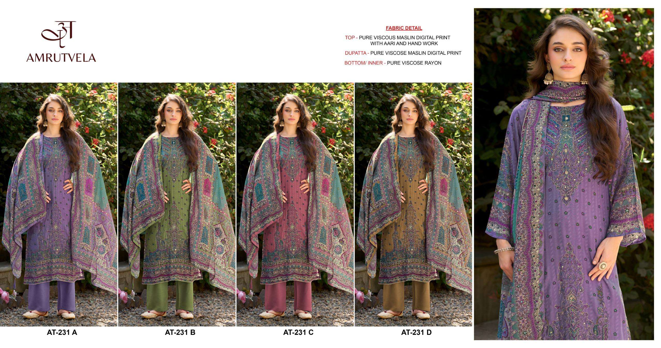 AMRUTVELA AT 231 VISCOSE DIGITAL PRINT WITH DESIGNER WORK SUIT