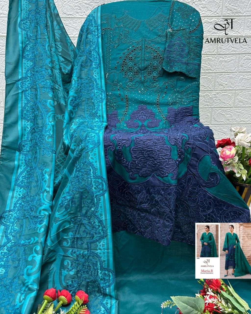 AMRUTVELA MARIA B PREMIUM EMBROIDERED COTTON HEAVY EMBROIDERY DESIGNER WORK SUIT