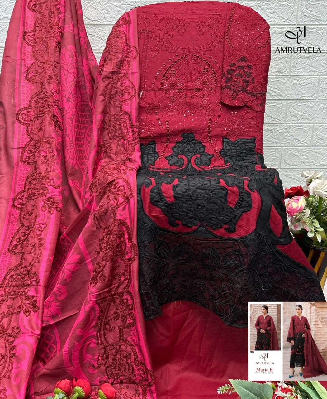 AMRUTVELA MARIA B PREMIUM EMBROIDERED COTTON HEAVY EMBROIDERY DESIGNER WORK SUIT