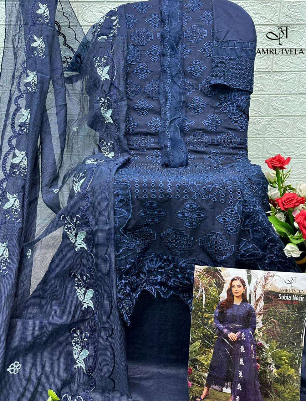 AMRUTVELA SOBIA NAZIR COTTON HEAVY EMBROIDERY DESIGNER WORK PAKISTANI SUIT