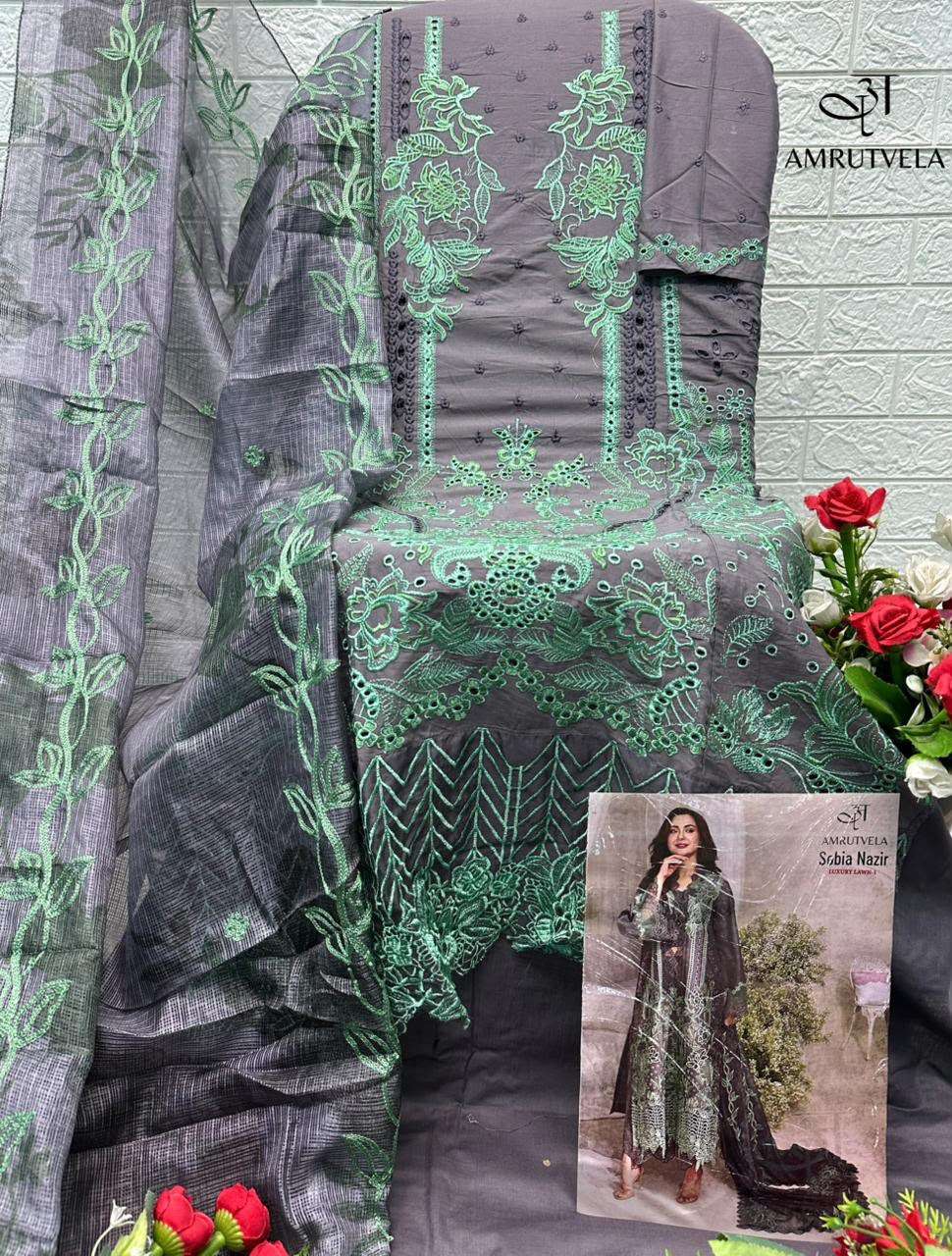 AMRUTVELA SOBIA NAZIR COTTON HEAVY EMBROIDERY DESIGNER WORK PAKISTANI SUIT