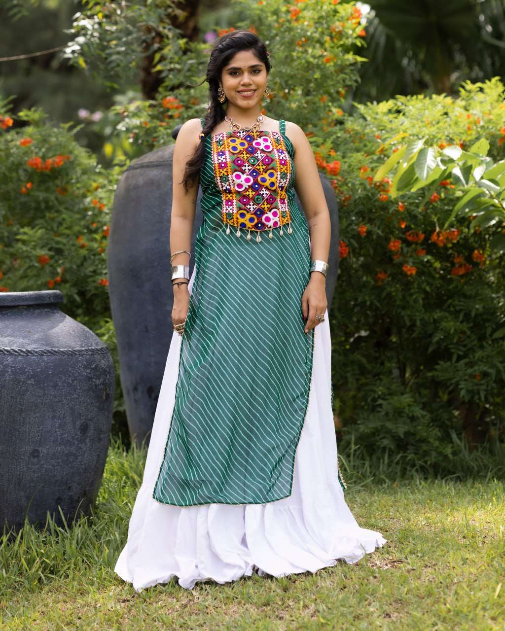 BANDHANI PALACE D NO 8047 COTTON LEHRIYA PRINT NAVRATRI WEAR KURTI WITH LEHENGA SET