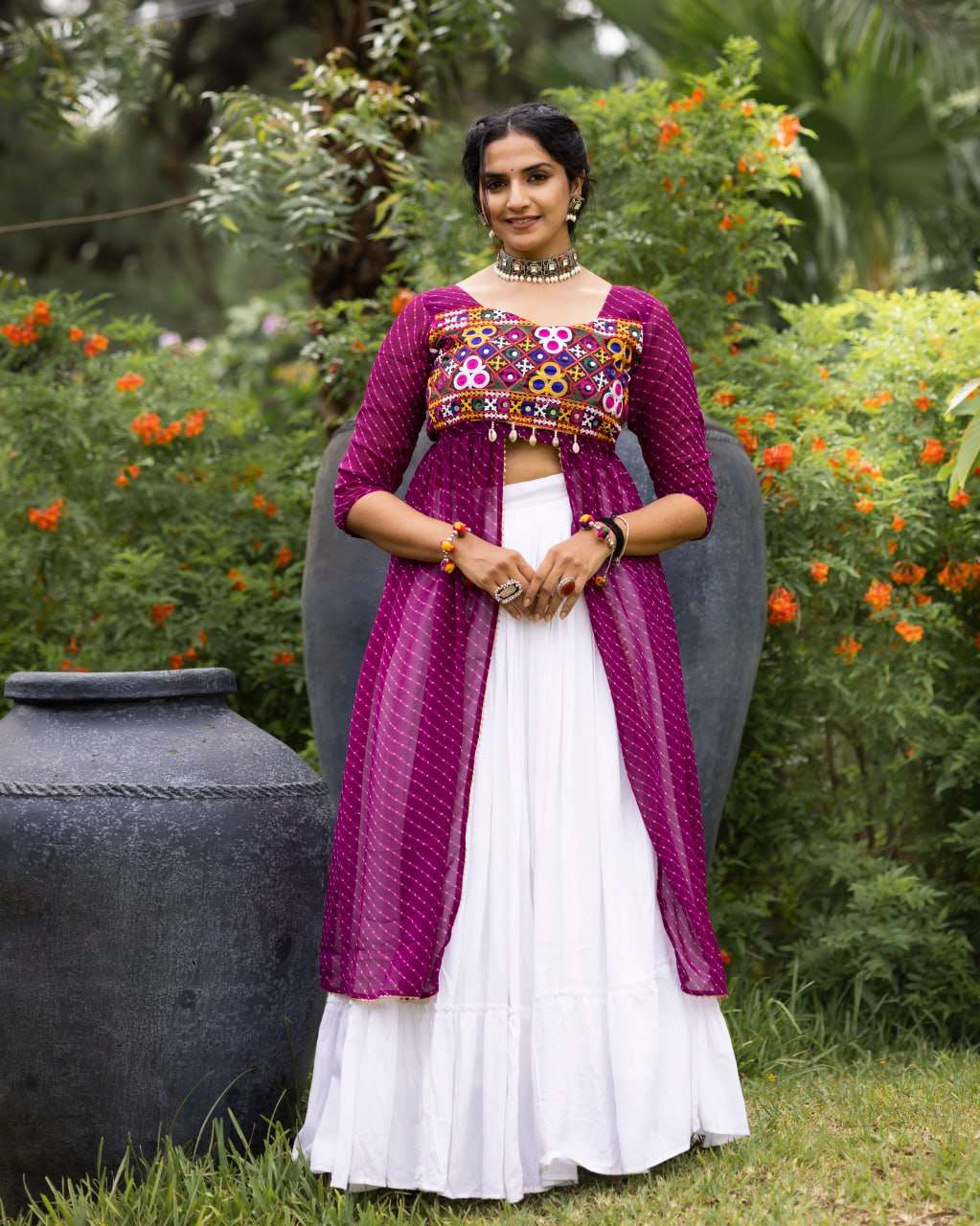 BANDHANI PALACE D NO 8047 COTTON LEHRIYA PRINT NAVRATRI WEAR KURTI WITH LEHENGA SET