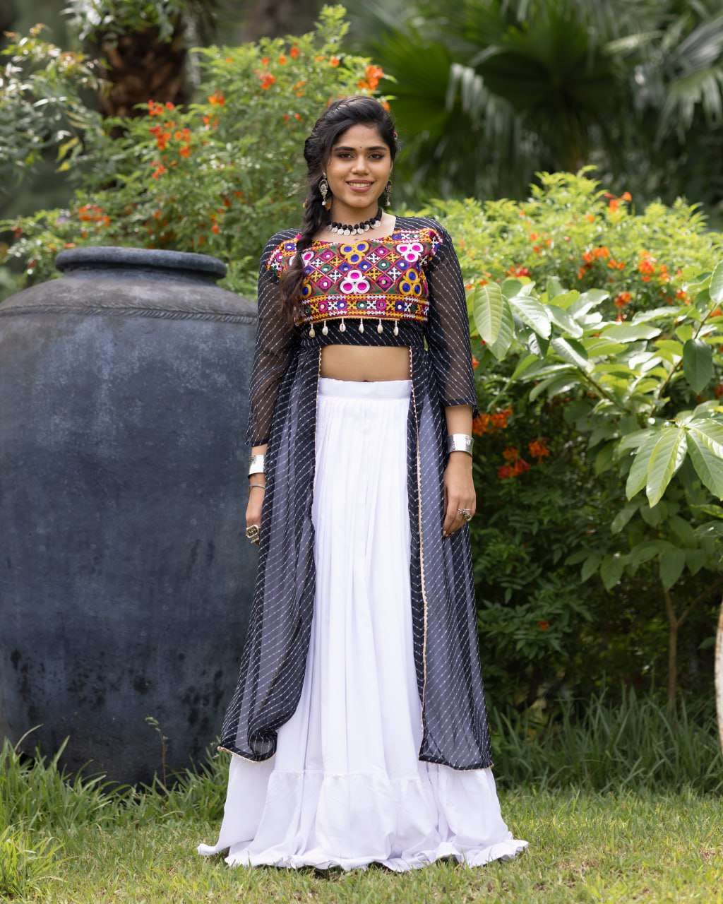 BANDHANI PALACE D NO 8047 COTTON LEHRIYA PRINT NAVRATRI WEAR KURTI WITH LEHENGA SET