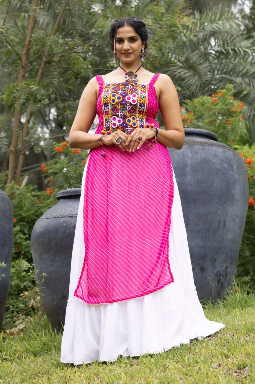 BANDHANI PALACE D NO 8047 COTTON LEHRIYA PRINT NAVRATRI WEAR KURTI WITH LEHENGA SET