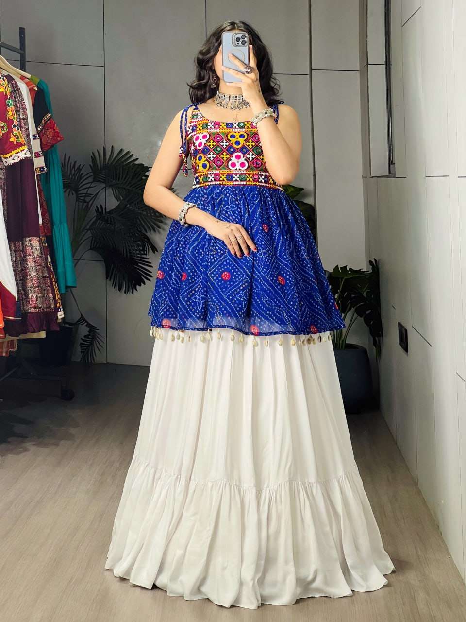BANDHANI PALACE VARNIKA RAYON COTTON FANCY NAVRATRI WEAR KEDIA WITH LEHENGA 