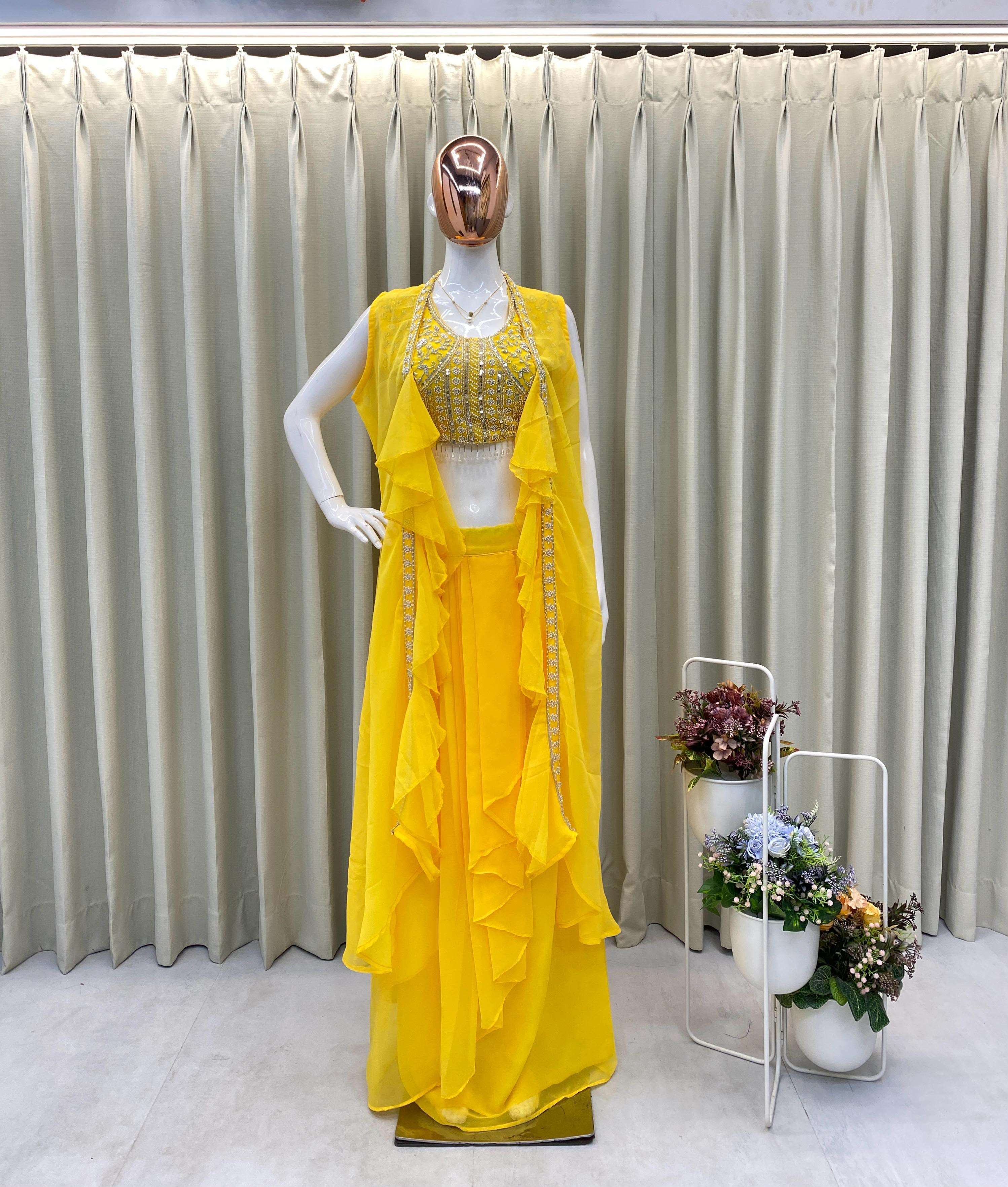 BE 332 GEORGETTE DESIGNER WORK PARTY WEAR INDO WESTERN LOOK OUTFIT 