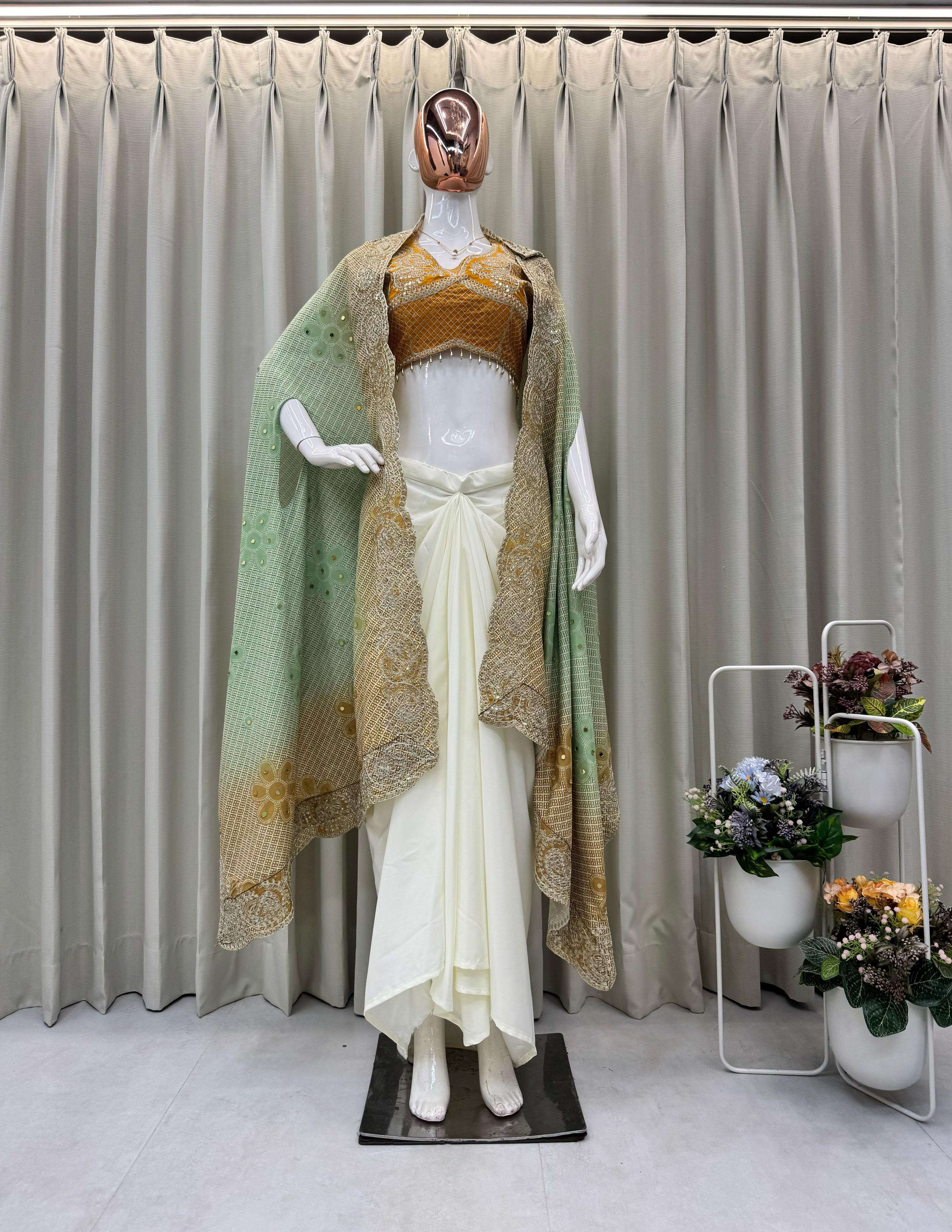 BE 339 SILK DESIGNER WEDDING WEAR INDO WESTERN STYLE DRESS