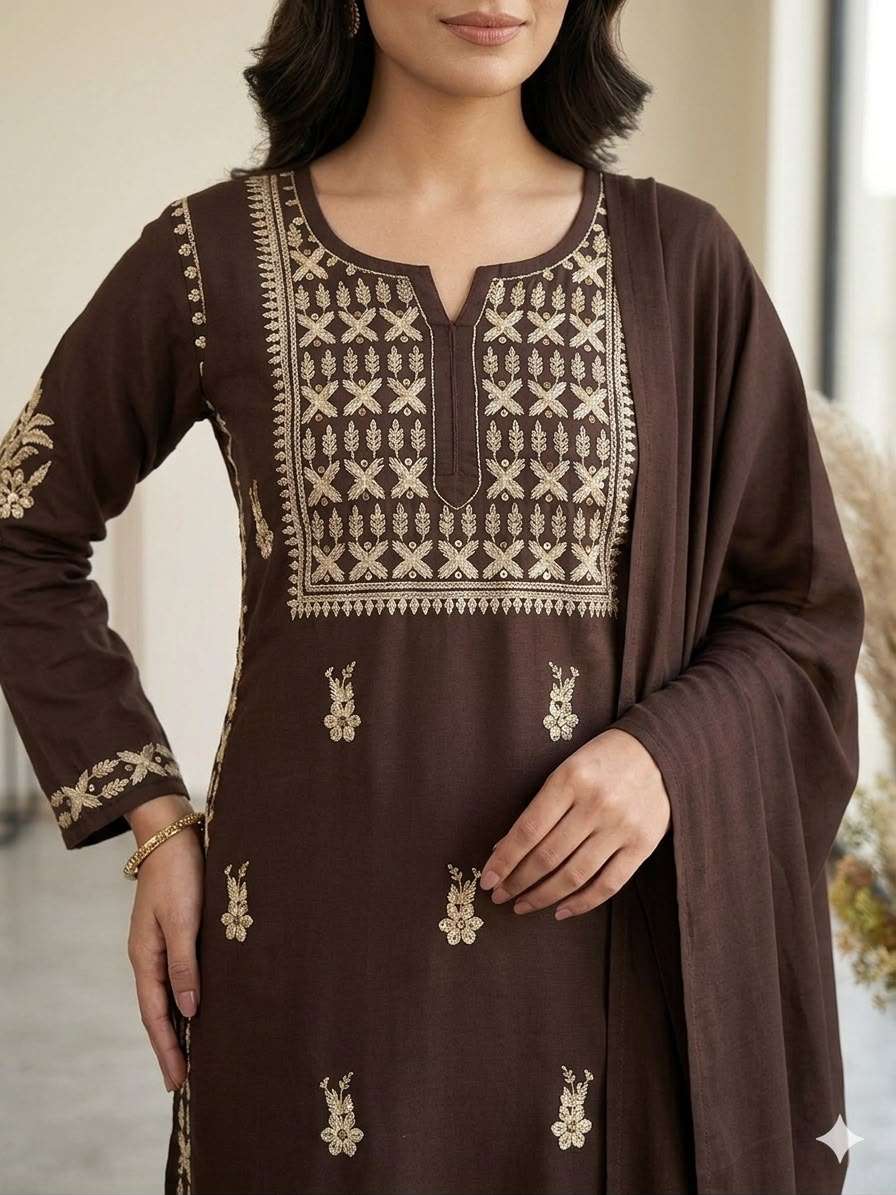 BE 478 RAYON CHIKANKARI EMBROIDERED WORKED TOP PLAZZO WITH DUPATTA SET 