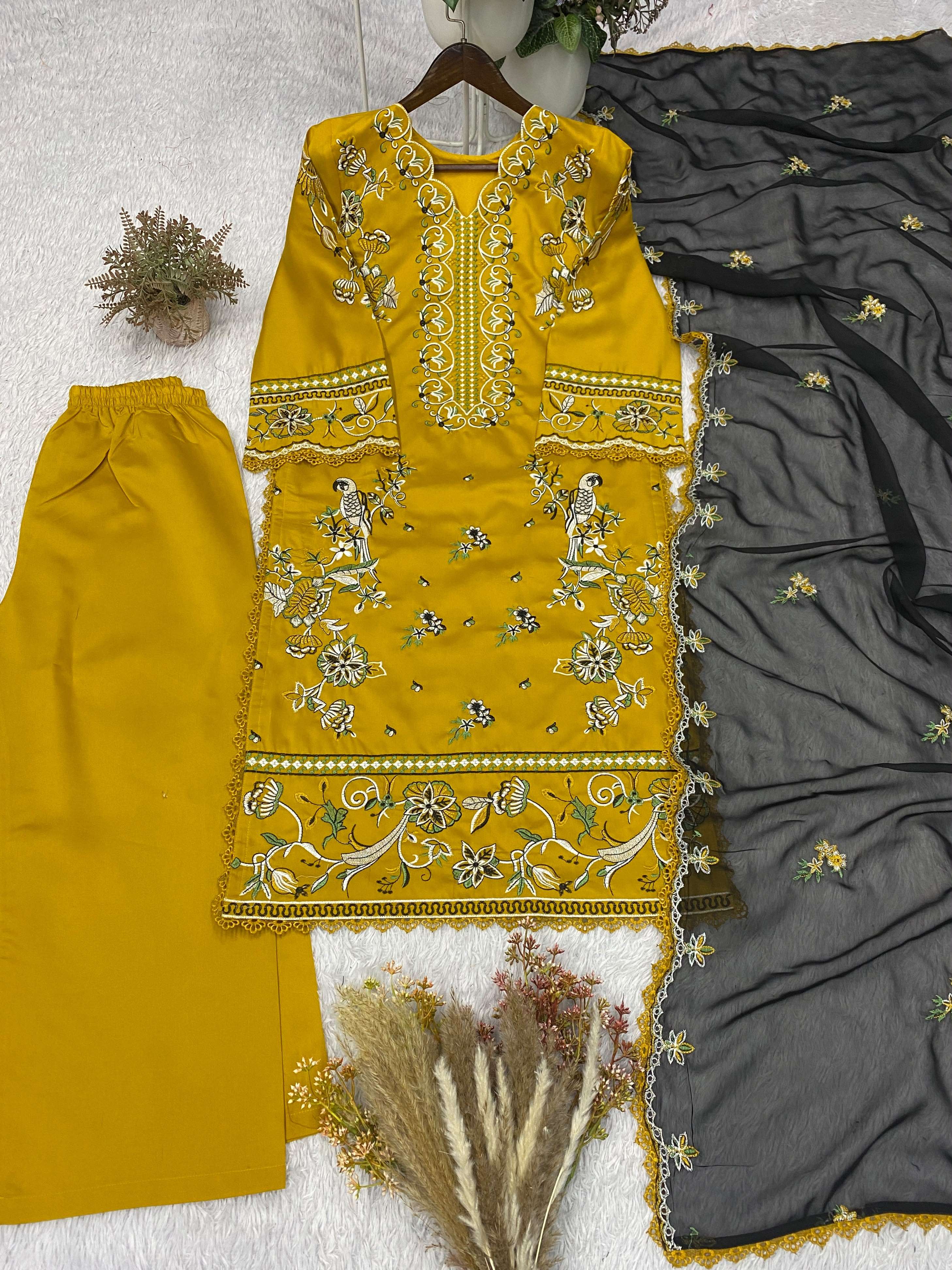 BE 480 ROMAN SILK DESIGNER EMBROIDERED WORKED TOP PLAZZO WITH DUPATTA