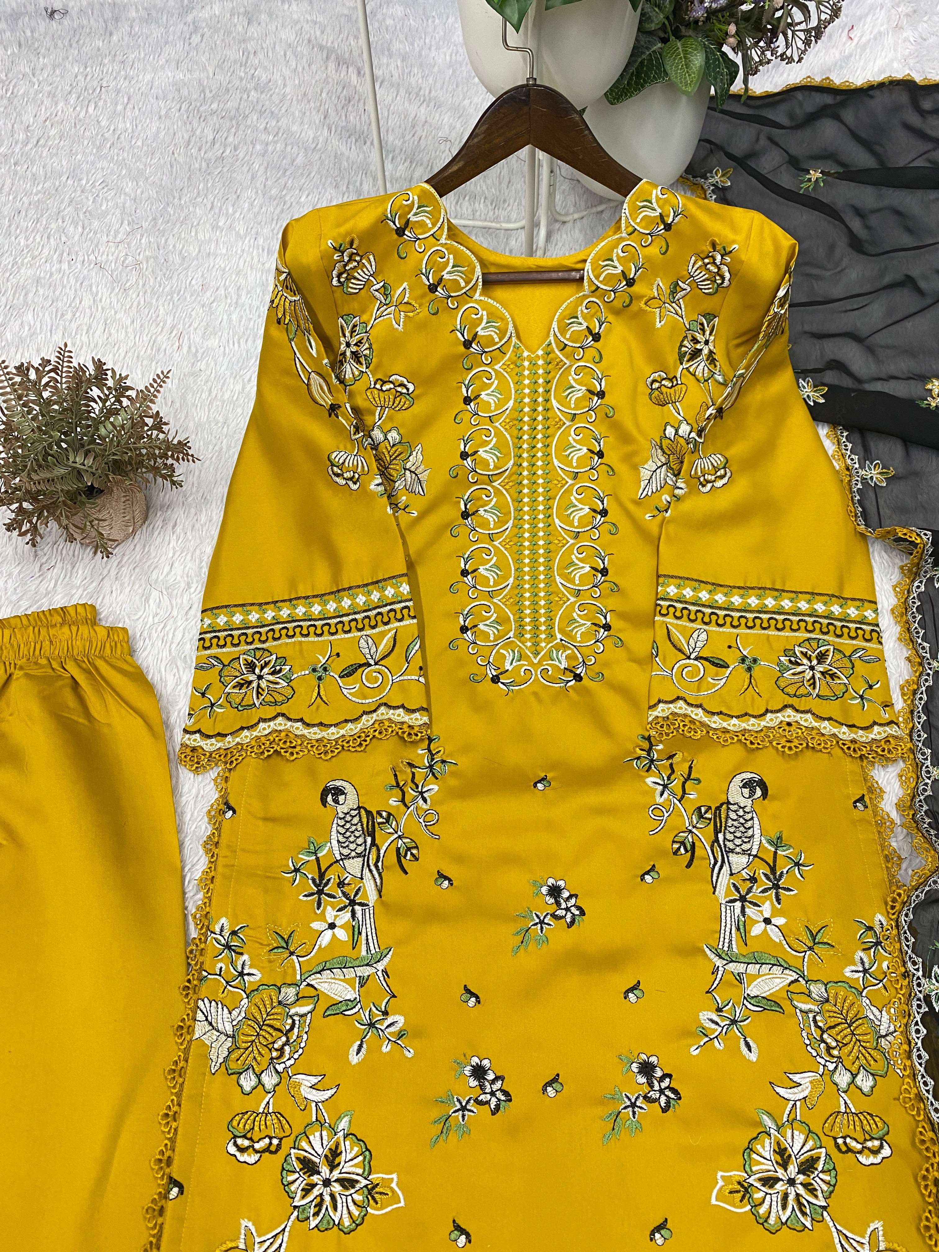 BE 480 ROMAN SILK DESIGNER EMBROIDERED WORKED TOP PLAZZO WITH DUPATTA