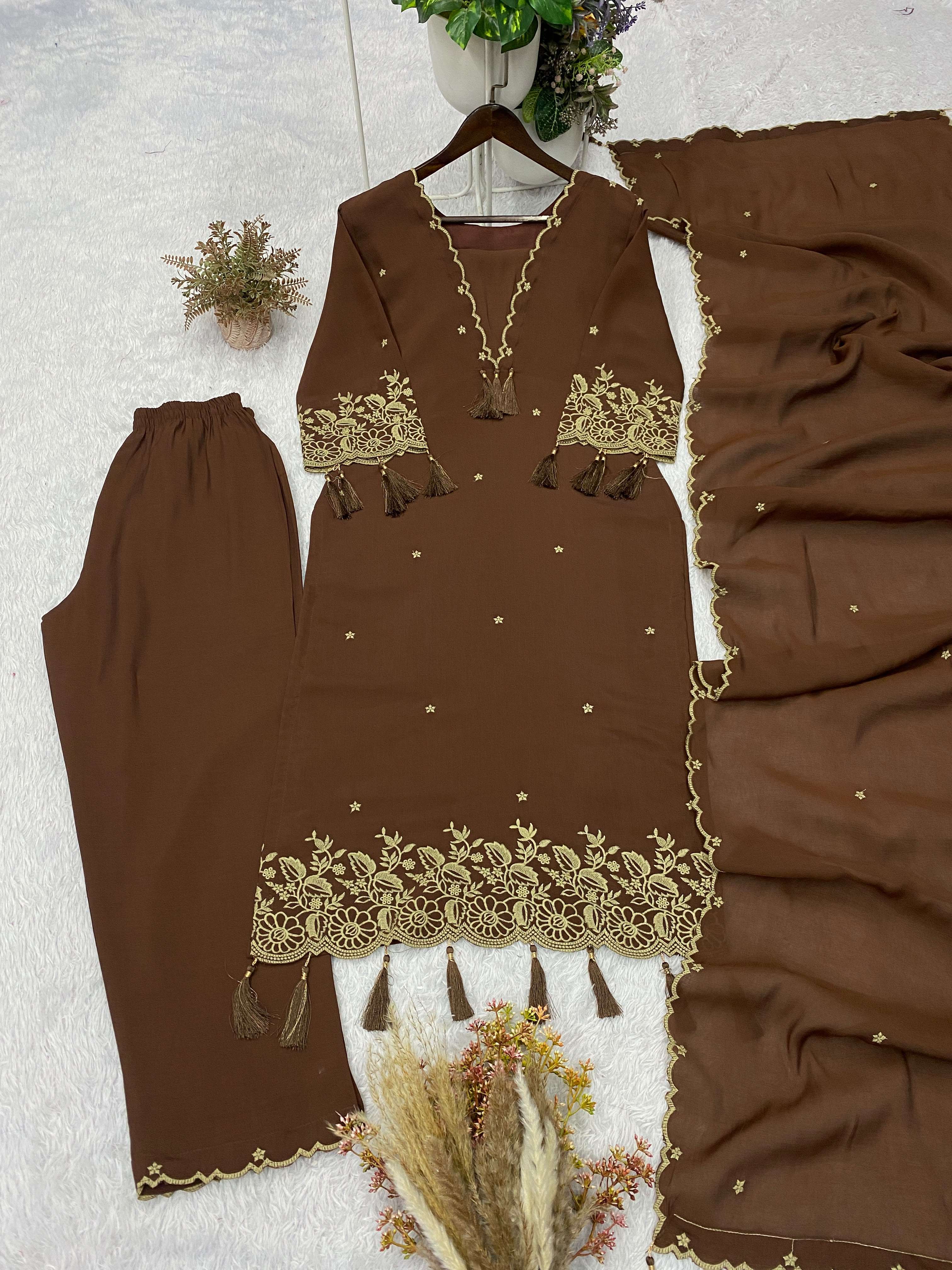 BE 481 RAYON DESIGNER EMBROIDERED WORKED TOP PLAZZO WITH DUPATTA SET 