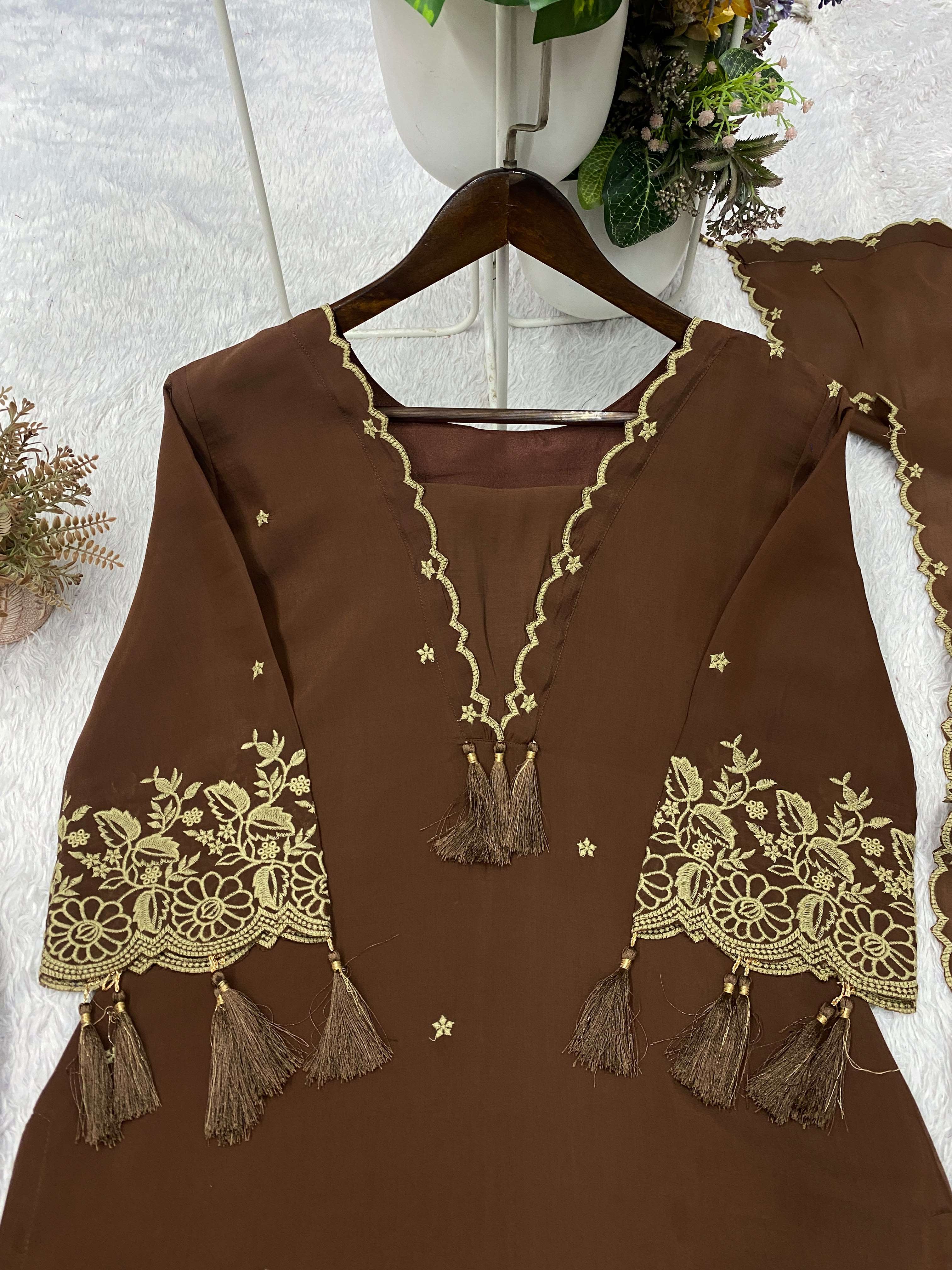 BE 481 RAYON DESIGNER EMBROIDERED WORKED TOP PLAZZO WITH DUPATTA SET 