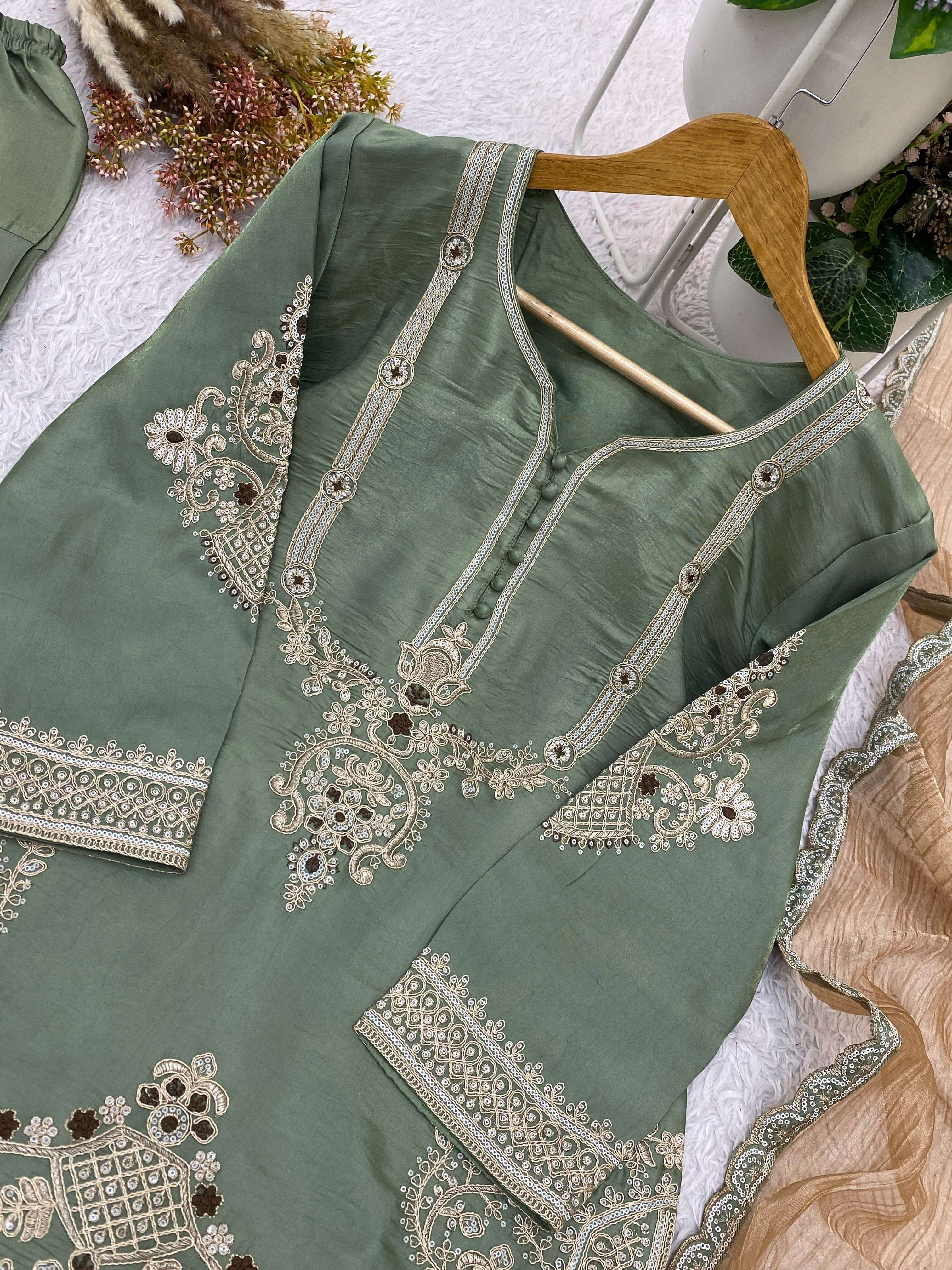 BE 482 SATIN EMBROIDERED WORKED TOP SALWAAR WITH DUPATTA SET