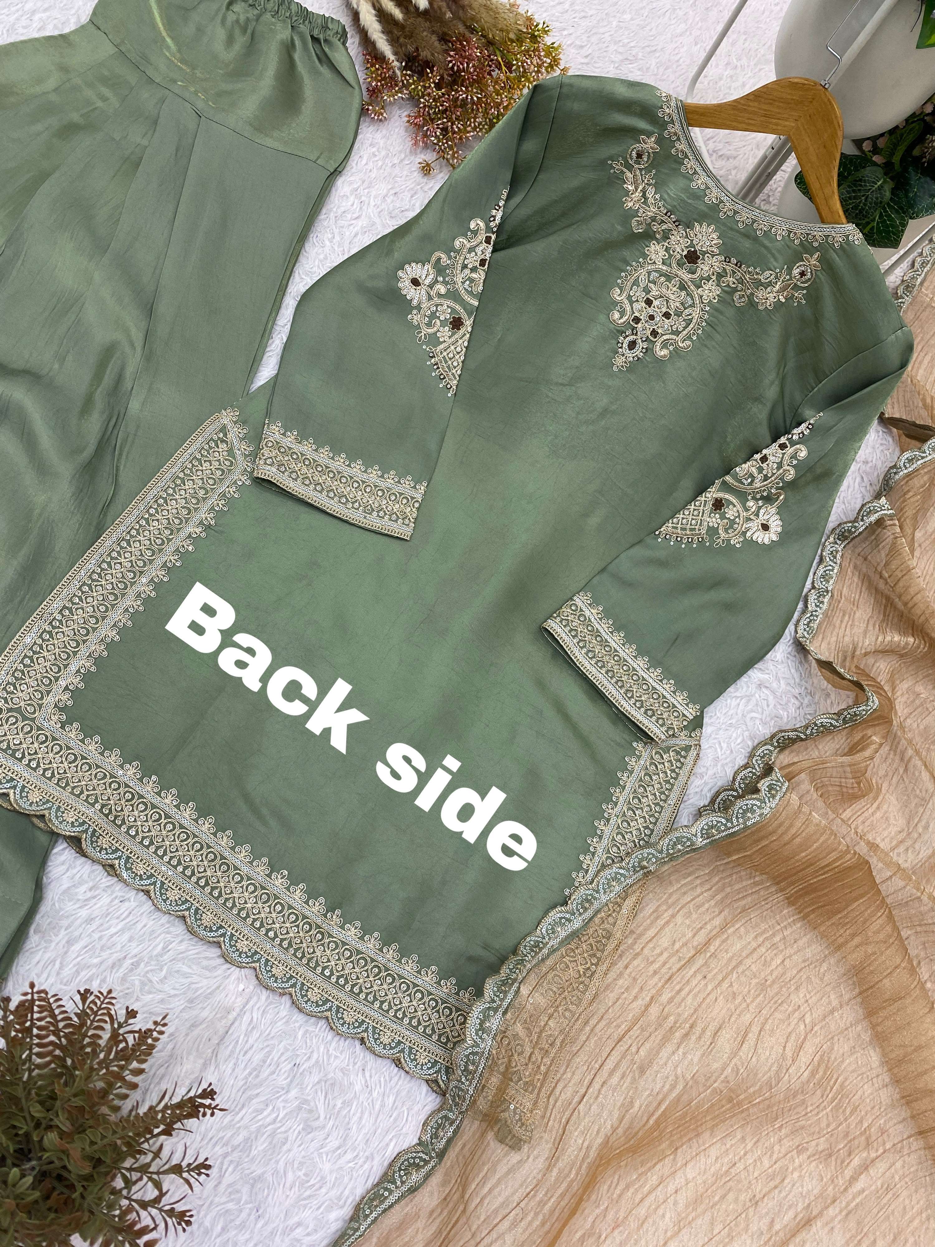 BE 482 SATIN EMBROIDERED WORKED TOP SALWAAR WITH DUPATTA SET