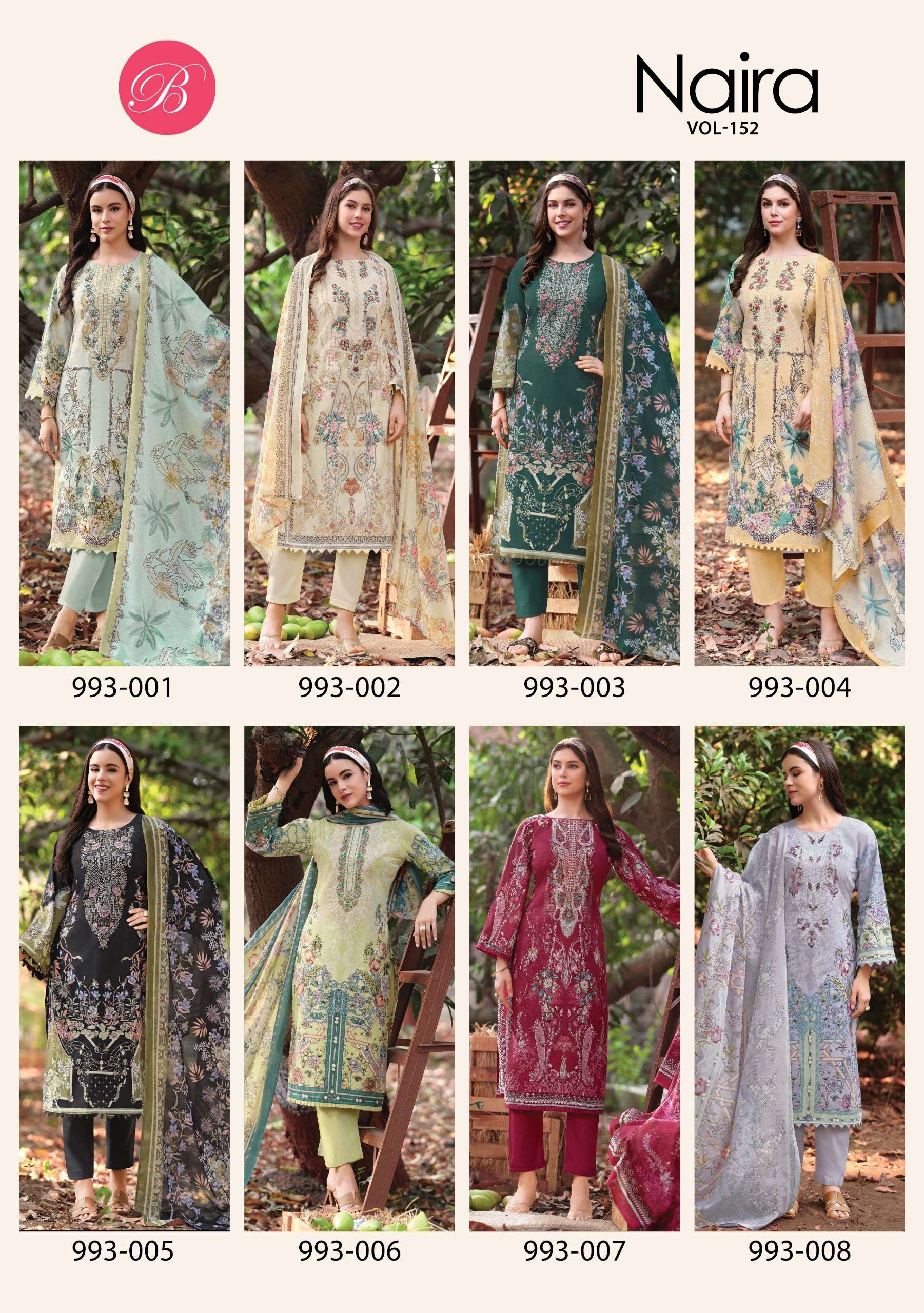 BELLIZA DESIGNER STUDIO NAIRA VOL 152 COTTON DIGITAL PRINTS WITH FANCY EMBROIDERY WORK SUIT