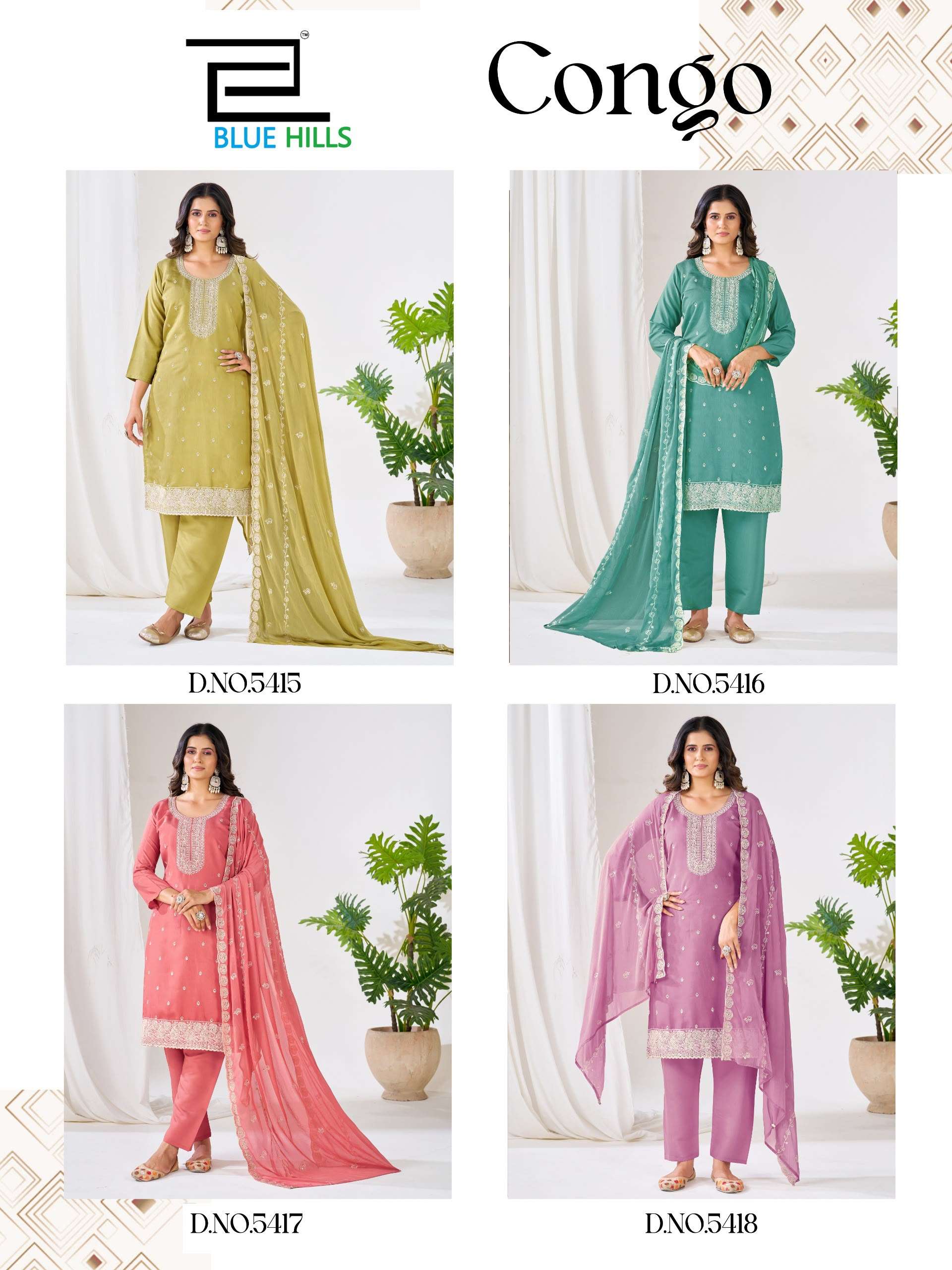 BLUE HILLS CONGO SILK FANCY WORKS LADIES 3PCS SET COLLECTION 