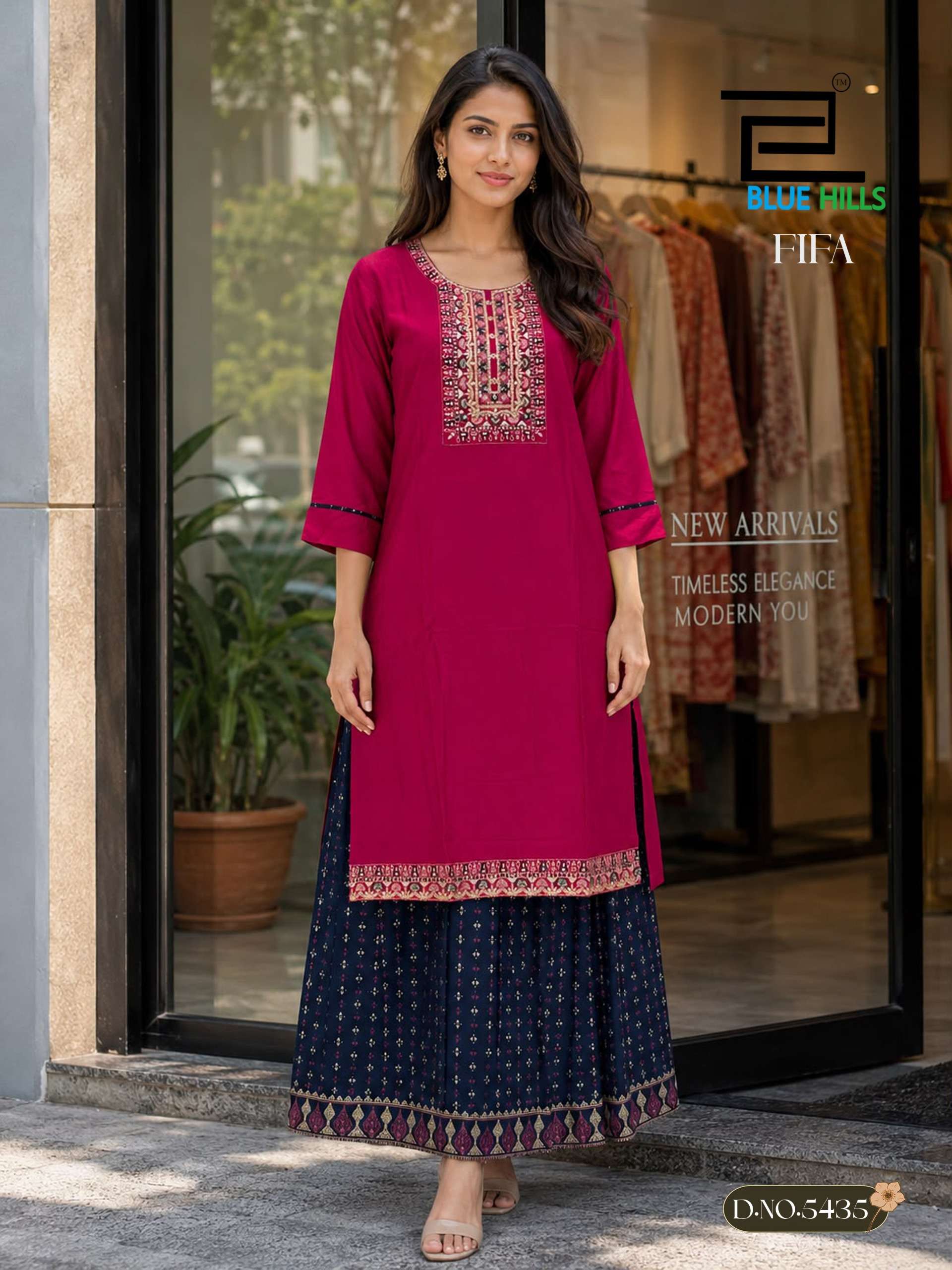 BLUE HILLS FIFA RAYON FANCY WORKS LADIES KURTI WITH SKIRT PAIRS