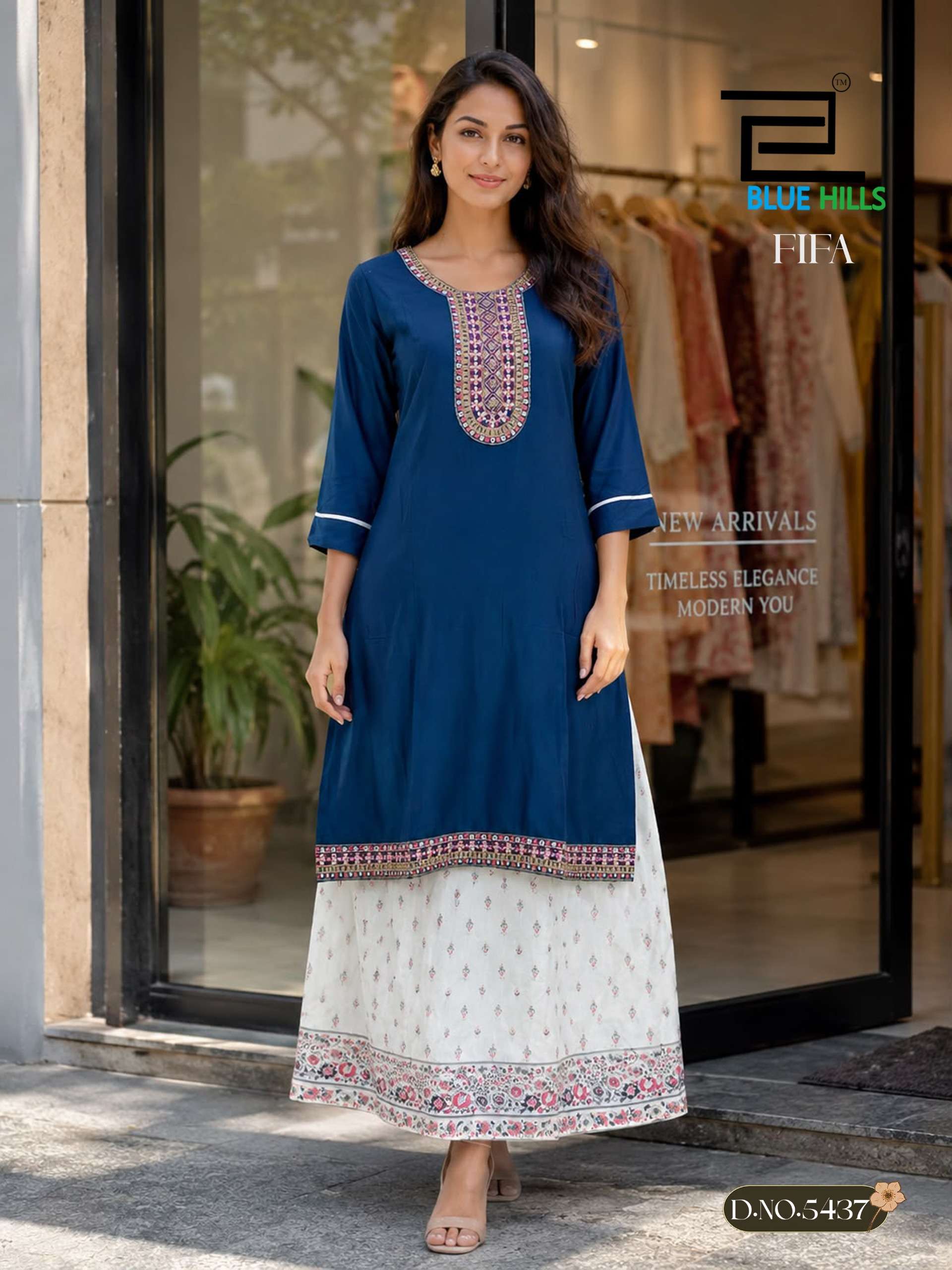 BLUE HILLS FIFA RAYON FANCY WORKS LADIES KURTI WITH SKIRT PAIRS