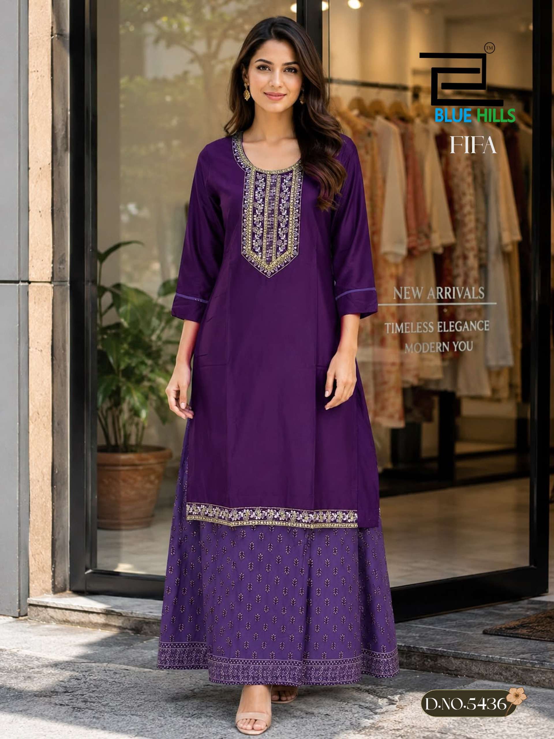 BLUE HILLS FIFA RAYON FANCY WORKS LADIES KURTI WITH SKIRT PAIRS