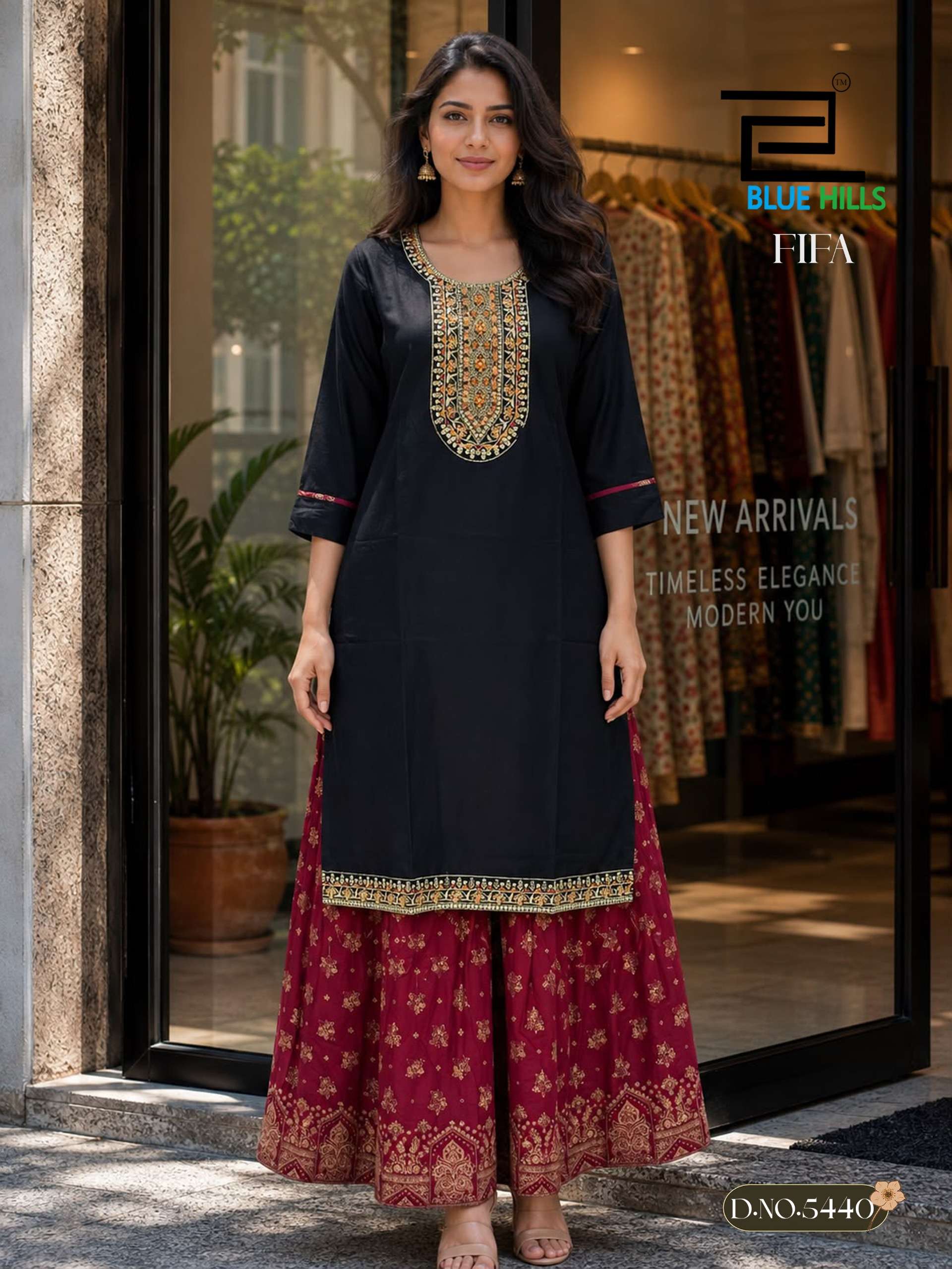BLUE HILLS FIFA RAYON FANCY WORKS LADIES KURTI WITH SKIRT PAIRS