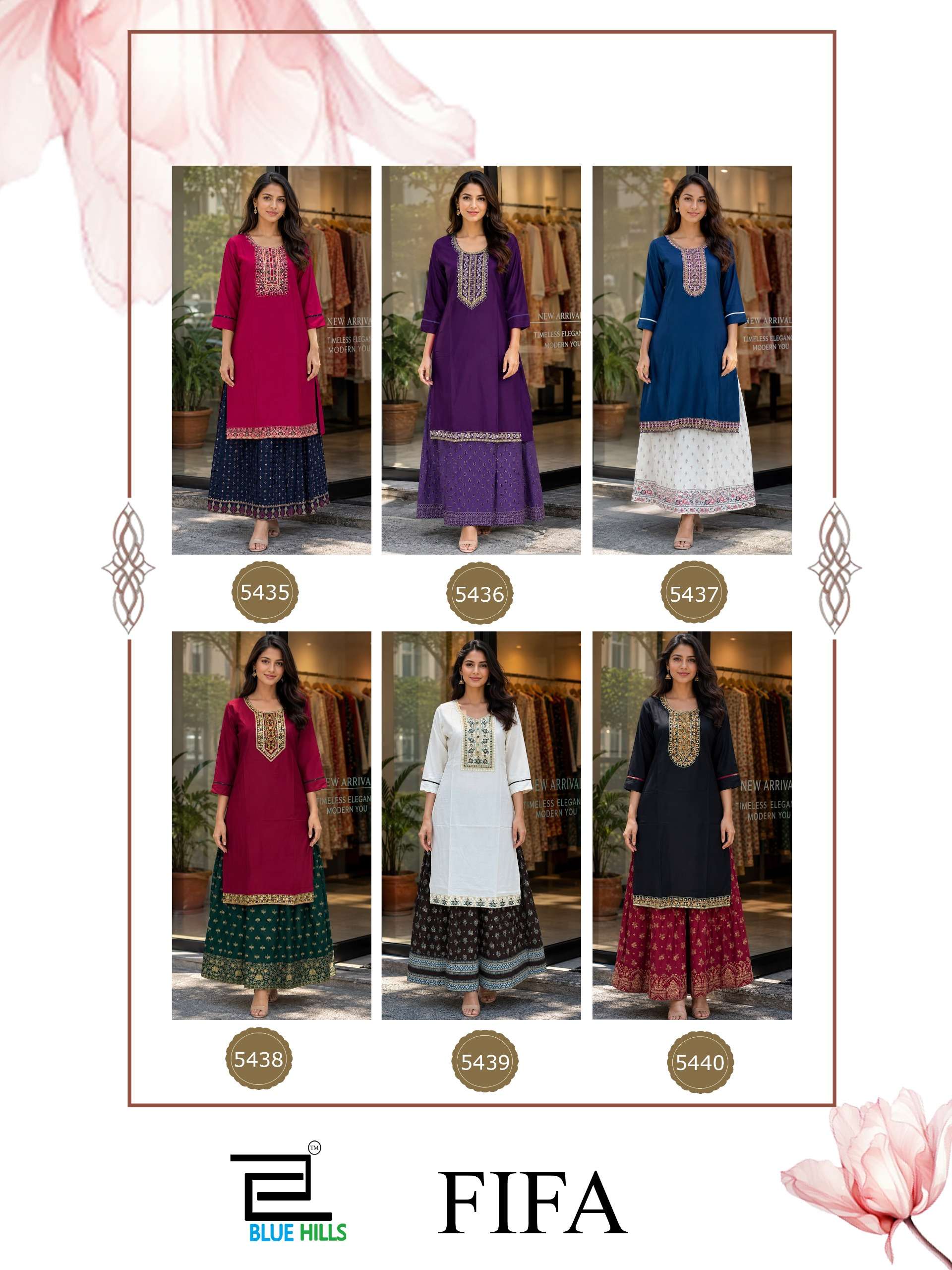 BLUE HILLS FIFA RAYON FANCY WORKS LADIES KURTI WITH SKIRT PAIRS