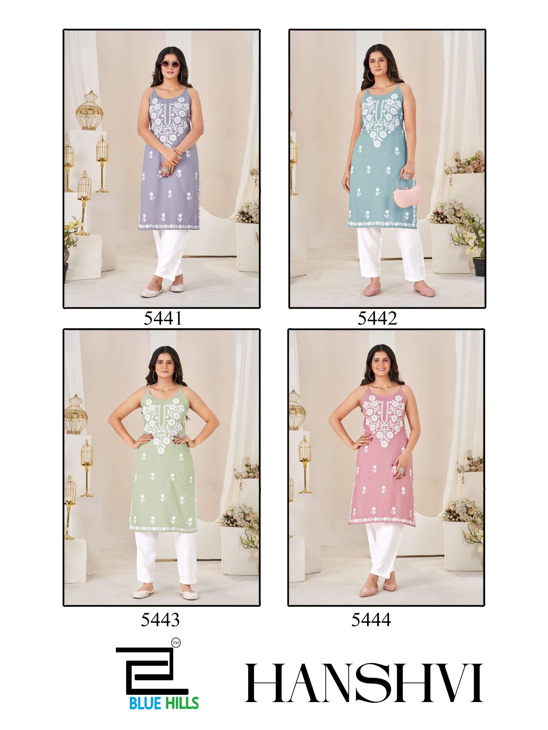 BLUE HILLS HANSVI RAYON FANCY WORKS LADIES KURTI PANT PAIR 