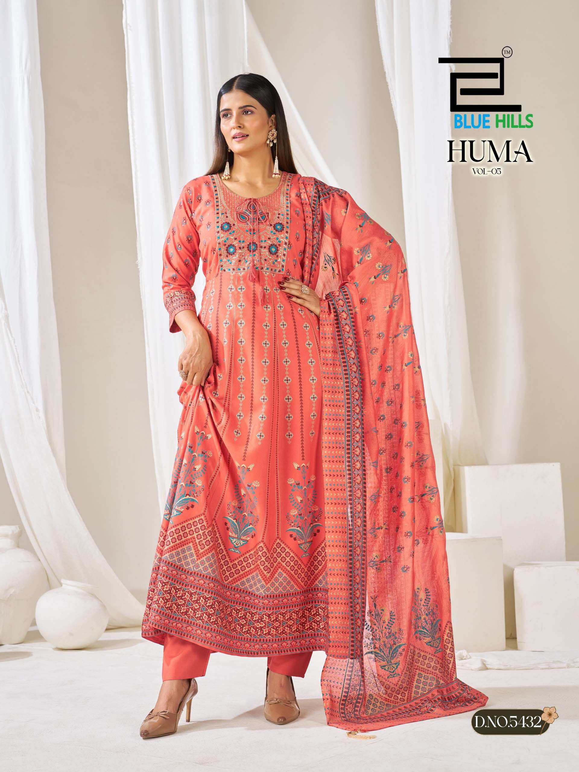 BLUE HILLS HUMA VOL 5 RAYON FANCY WORKS ANARKALI GOWN WITH BOTTOM AND DUPATTA SET 