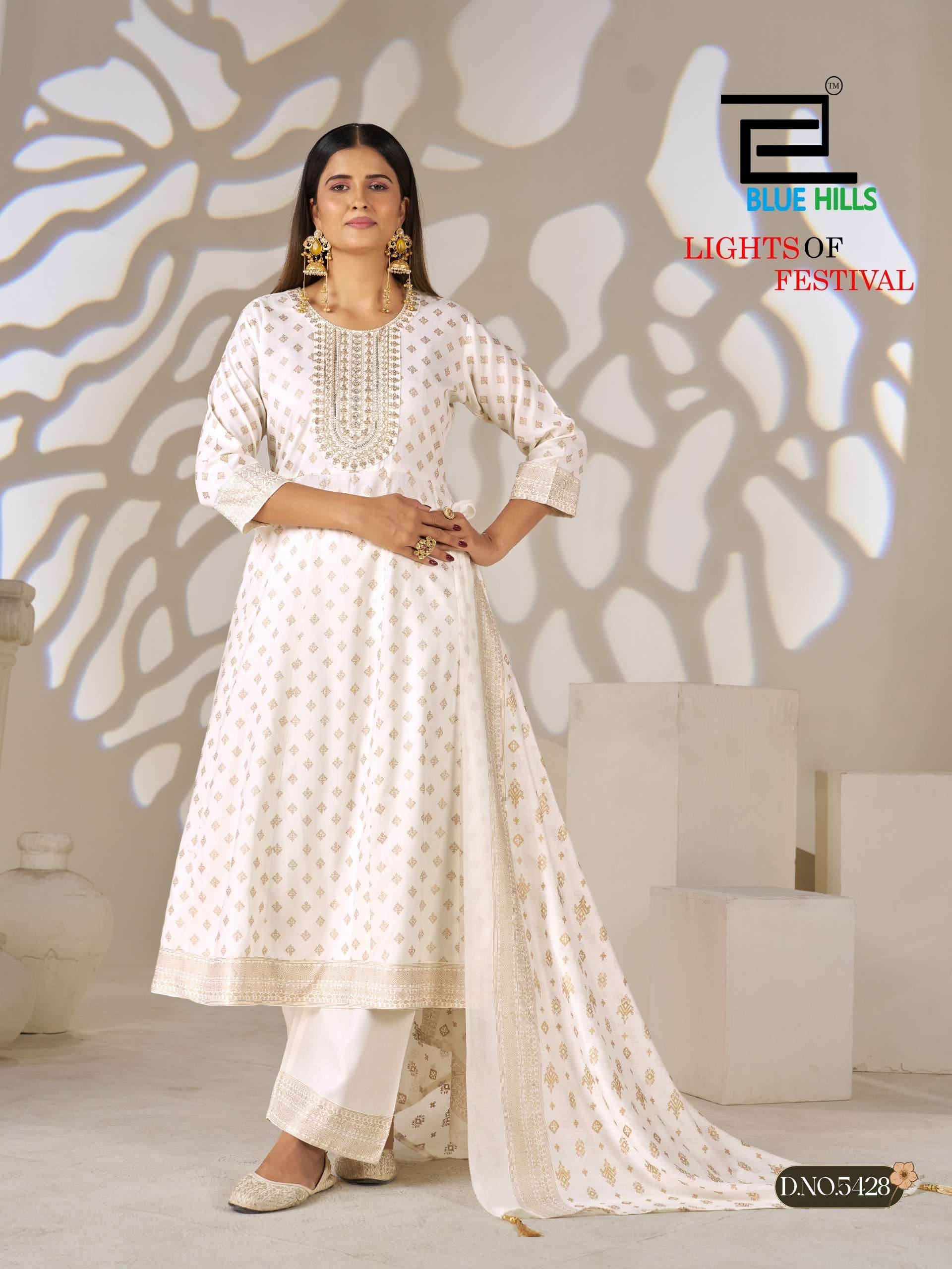 BLUE HILLS LIGHT OF FESTIVAL RAYON FANCY WORKS ANARKALI GOWN STYLE 3PCS SET COLLECTION 