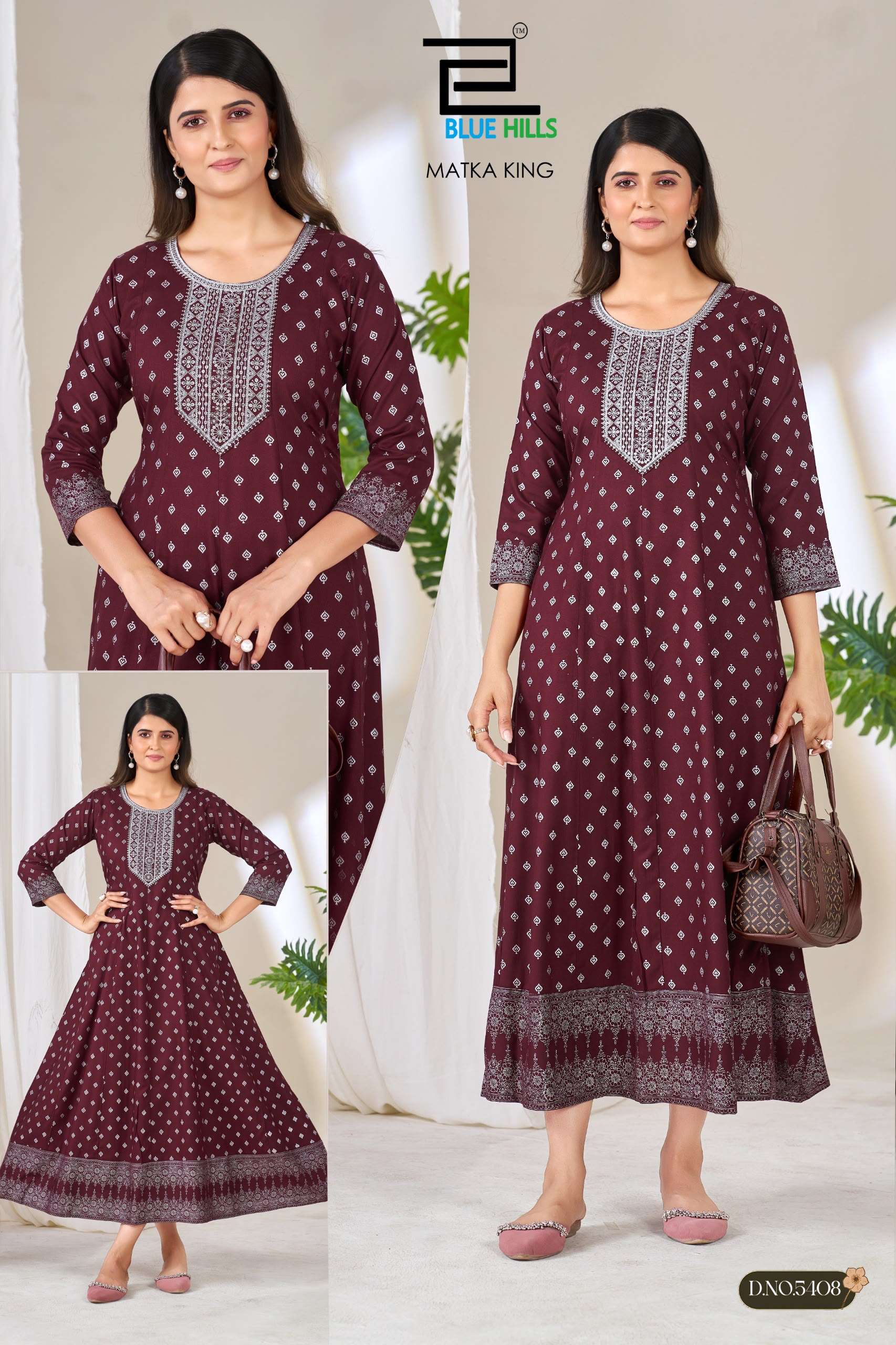 BLUE HILLS MATKA KING RAYON FANCY WORKS ANARKALI STYLE GOWN 