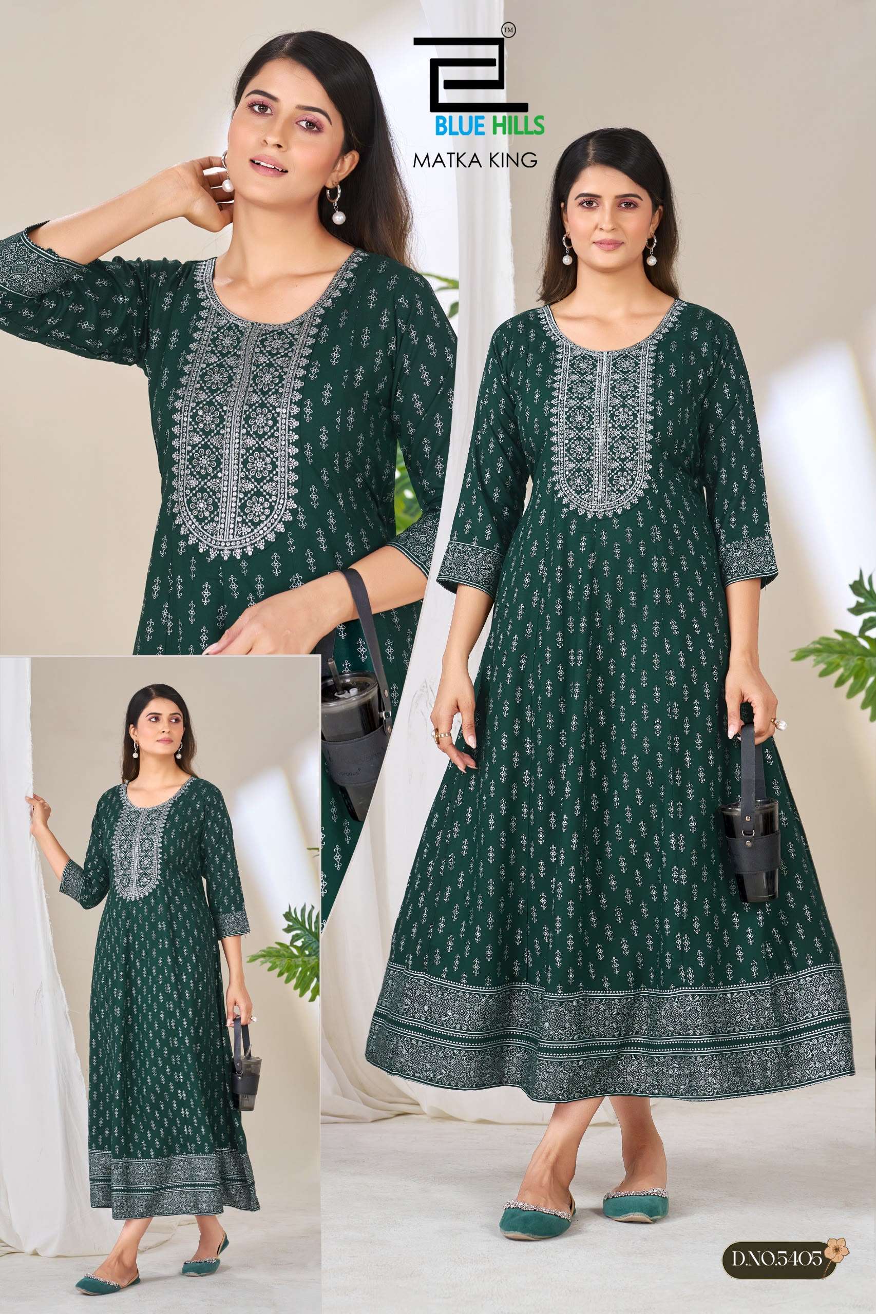 BLUE HILLS MATKA KING RAYON FANCY WORKS ANARKALI STYLE GOWN 
