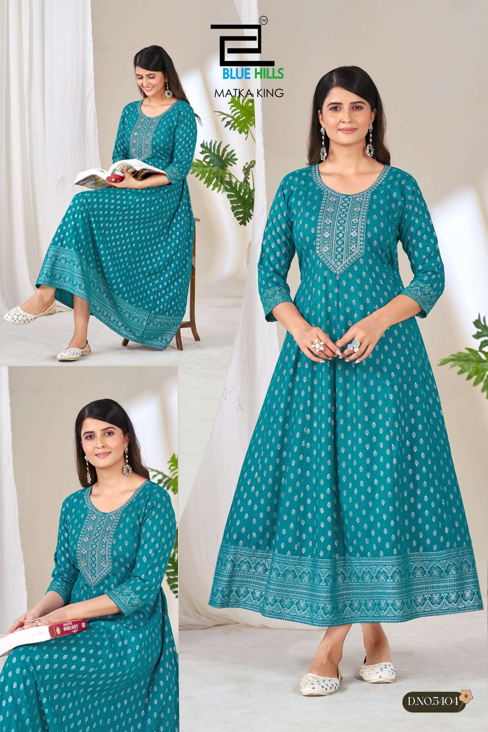BLUE HILLS MATKA KING RAYON FANCY WORKS ANARKALI STYLE GOWN 