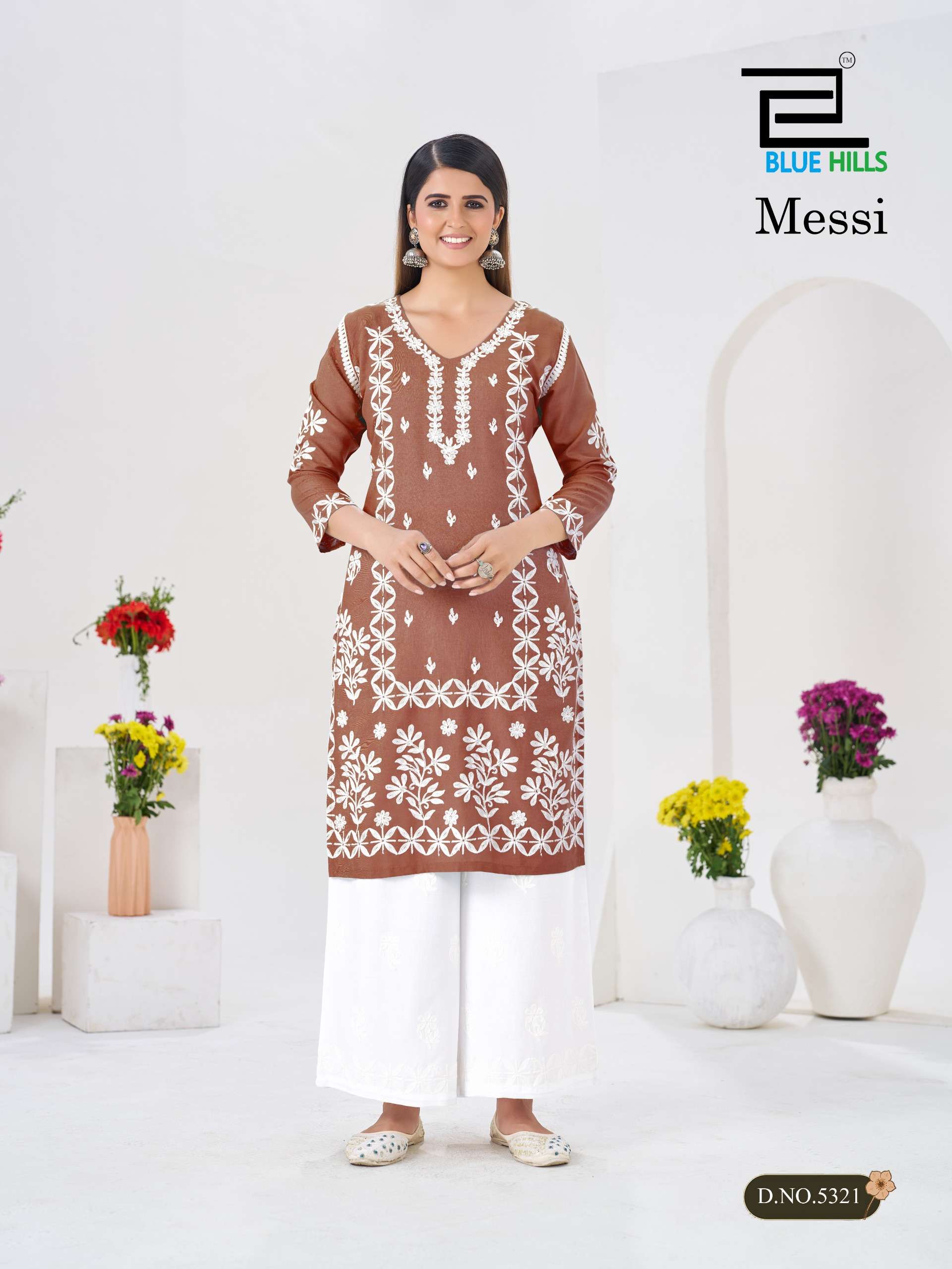 BLUE HILLS MESSI RAYON FANCY WORKS LADIES KURTI WITH PLAZOO PAIR 