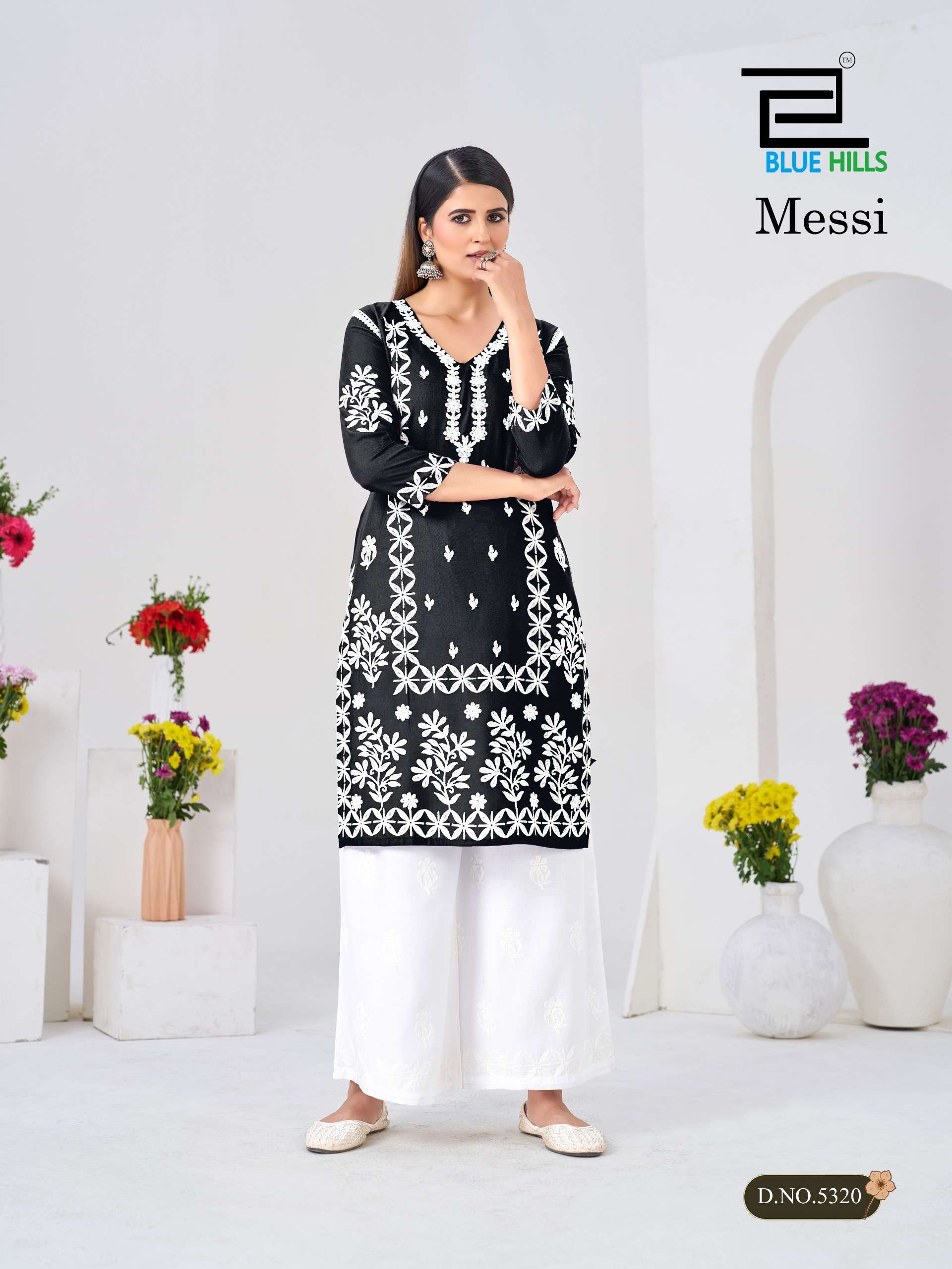 BLUE HILLS MESSI RAYON FANCY WORKS LADIES KURTI WITH PLAZOO PAIR 